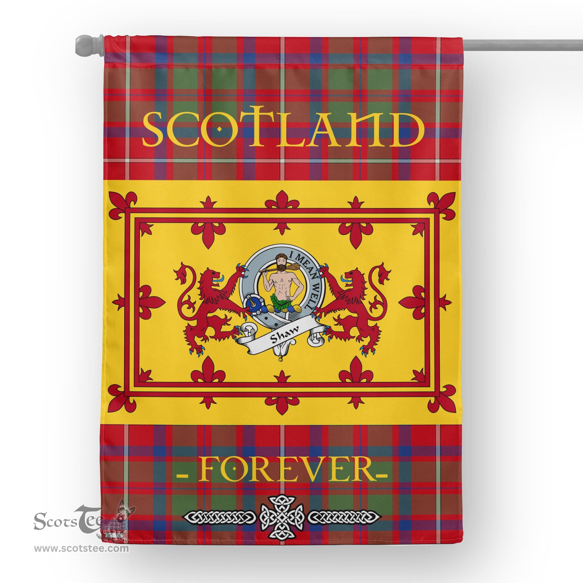 Scotstee Tartan House Flag Shaw Of Sauchie Clan Badge Tartan Garden Flag - The Lion Rampant Scotland, Tartan Garden Flag, Tartan House Flag, Tartan Flag, Crest Garden Flag, Garden Flag, Ireland Garden Flag, Family Crest, Custom Flag, Custom Garden Flag, Ireland Custom Flag, Clan Tartan Flags