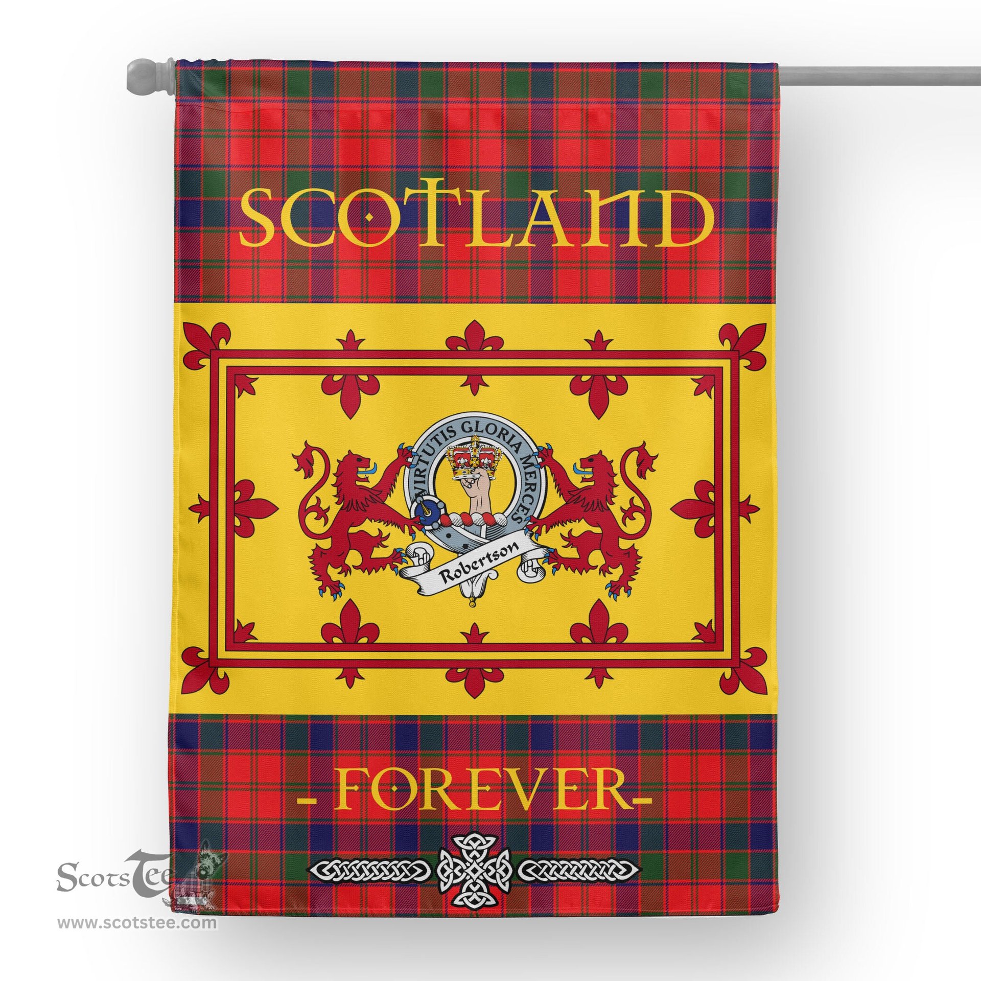 Scotstee Tartan House Flag Robertson Clan Badge Tartan Garden Flag - The Lion Rampant Scotland, Tartan Garden Flag, Tartan House Flag, Tartan Flag, Crest Garden Flag, Garden Flag, Ireland Garden Flag, Family Crest, Custom Flag, Custom Garden Flag, Ireland Custom Flag, Clan Tartan Flags