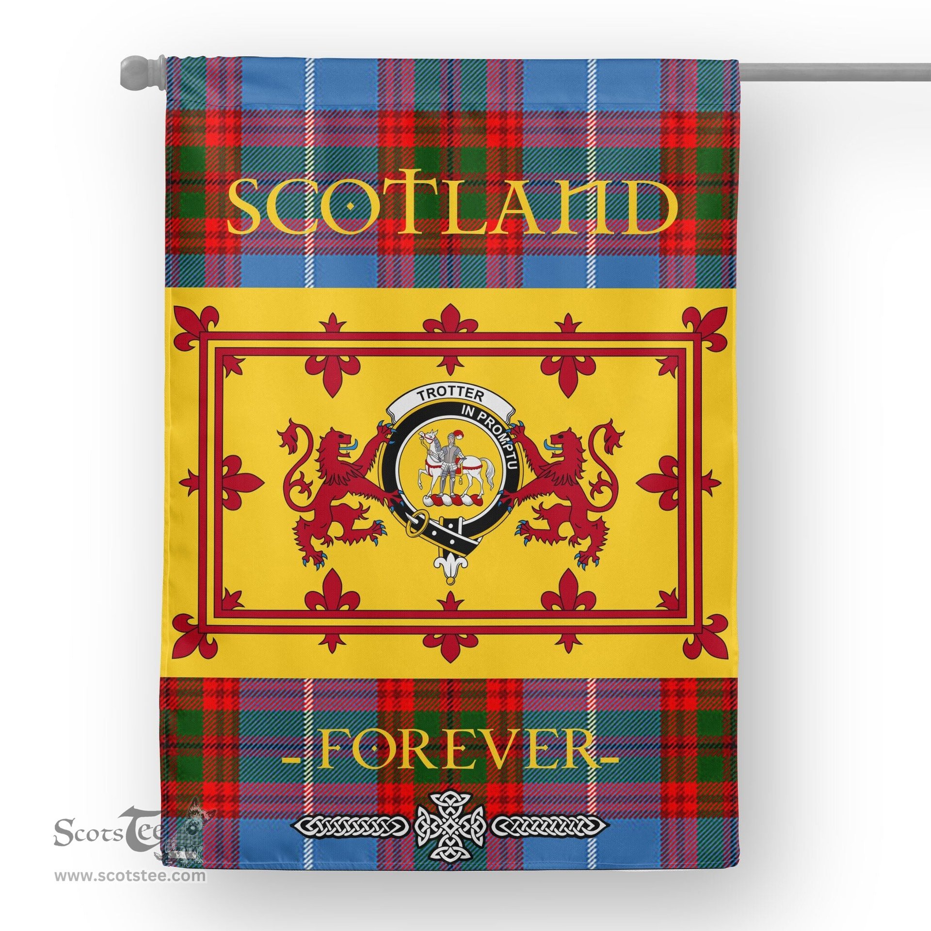 Scotstee Tartan House Flag Trotter Tartan Garden Flag - The Lion Rampant Scotland, Tartan Garden Flag, Tartan House Flag, Tartan Flag, Crest Garden Flag, Garden Flag, Ireland Garden Flag, Family Crest, Custom Flag, Custom Garden Flag, Ireland Custom Flag, Clan Tartan Flags