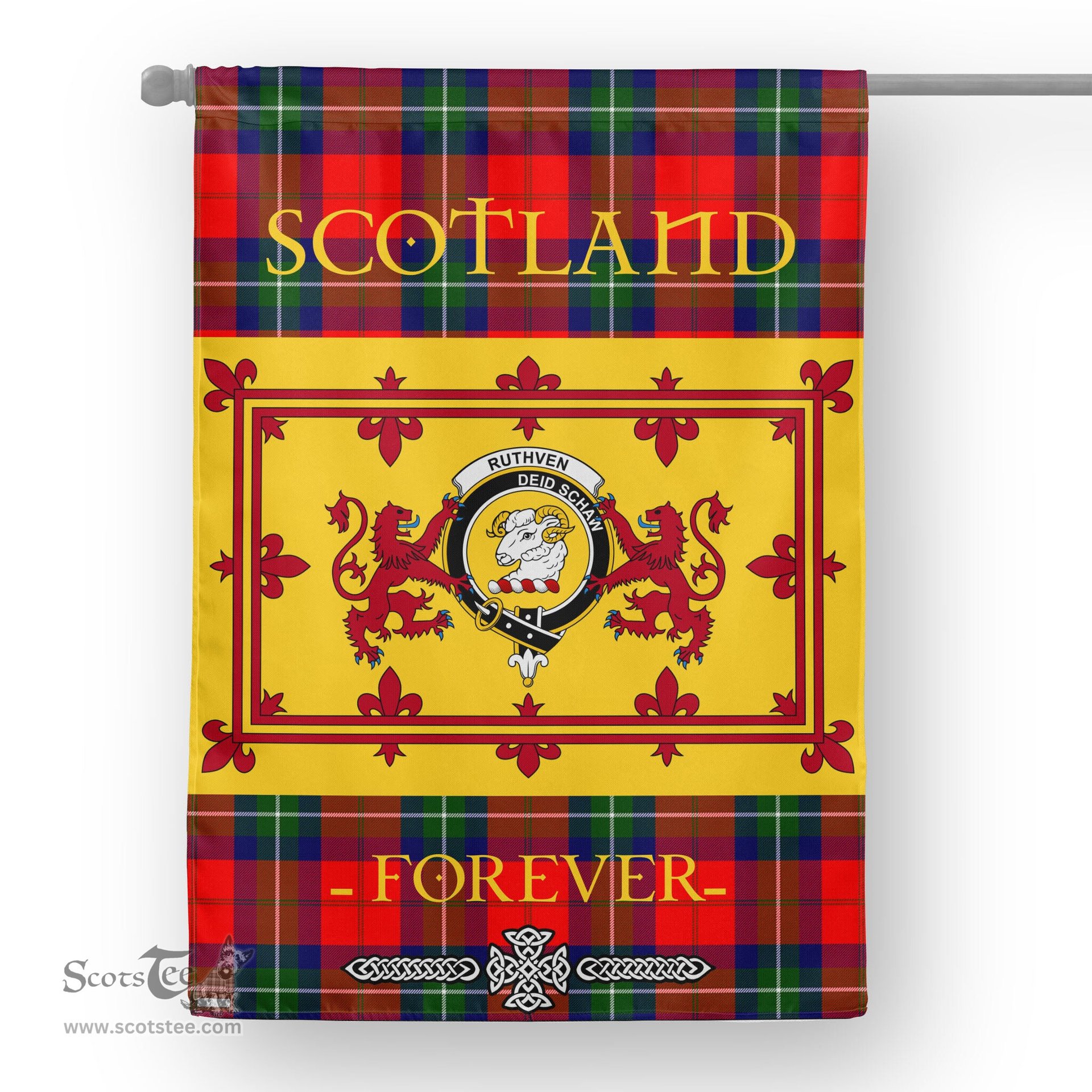 Scotstee Tartan House Flag Ruthven Tartan Garden Flag - The Lion Rampant Scotland, Tartan Garden Flag, Tartan House Flag, Tartan Flag, Crest Garden Flag, Garden Flag, Ireland Garden Flag, Family Crest, Custom Flag, Custom Garden Flag, Ireland Custom Flag, Clan Tartan Flags