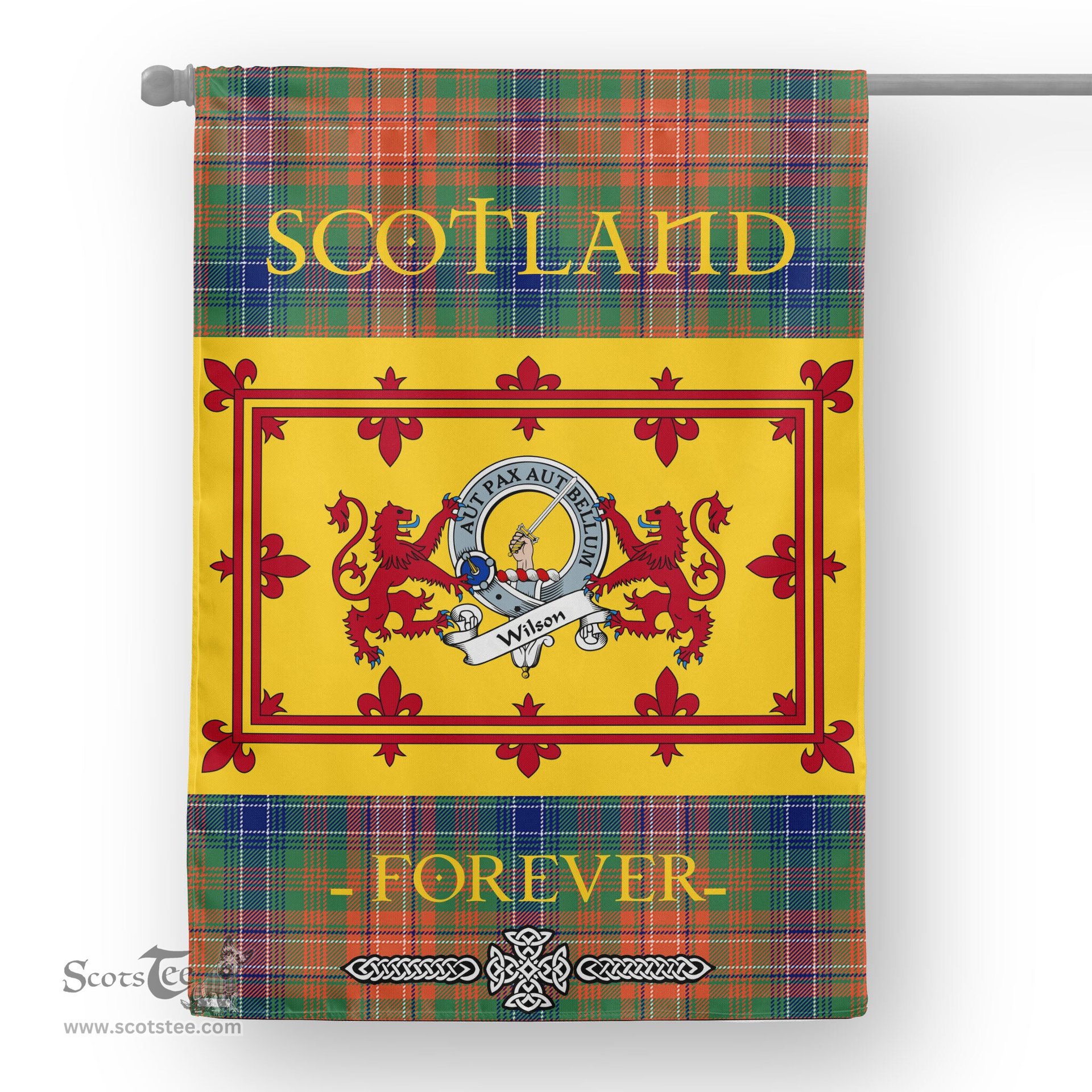 Scotstee Tartan House Flag Wilson Clan Badge Tartan Garden Flag - The Lion Rampant Scotland, Tartan Garden Flag, Tartan House Flag, Tartan Flag, Crest Garden Flag, Garden Flag, Ireland Garden Flag, Family Crest, Custom Flag, Custom Garden Flag, Ireland Custom Flag, Clan Tartan Flags