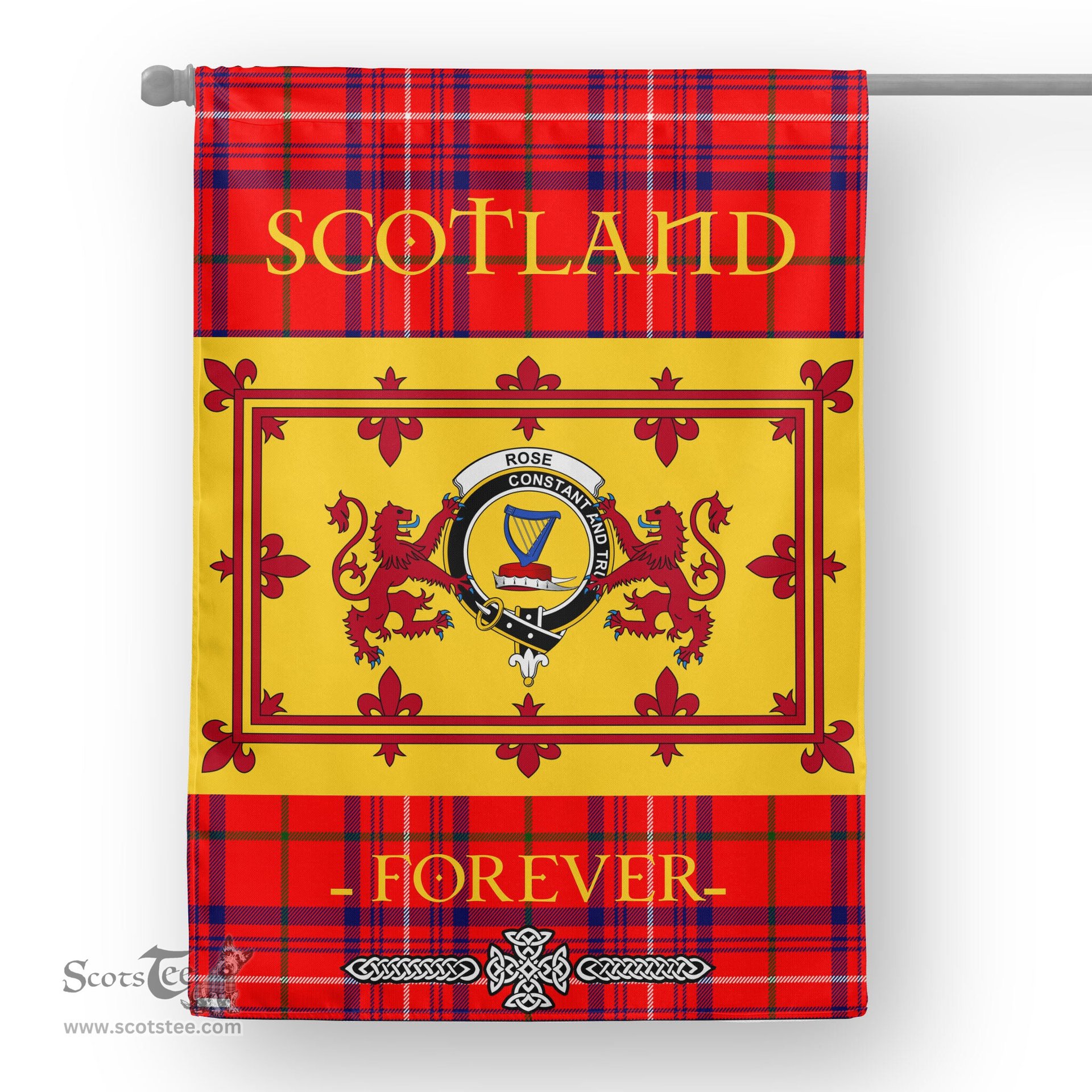 Scotstee Tartan House Flag Rose Tartan Garden Flag - The Lion Rampant Scotland, Tartan Garden Flag, Tartan House Flag, Tartan Flag, Crest Garden Flag, Garden Flag, Ireland Garden Flag, Family Crest, Custom Flag, Custom Garden Flag, Ireland Custom Flag, Clan Tartan Flags