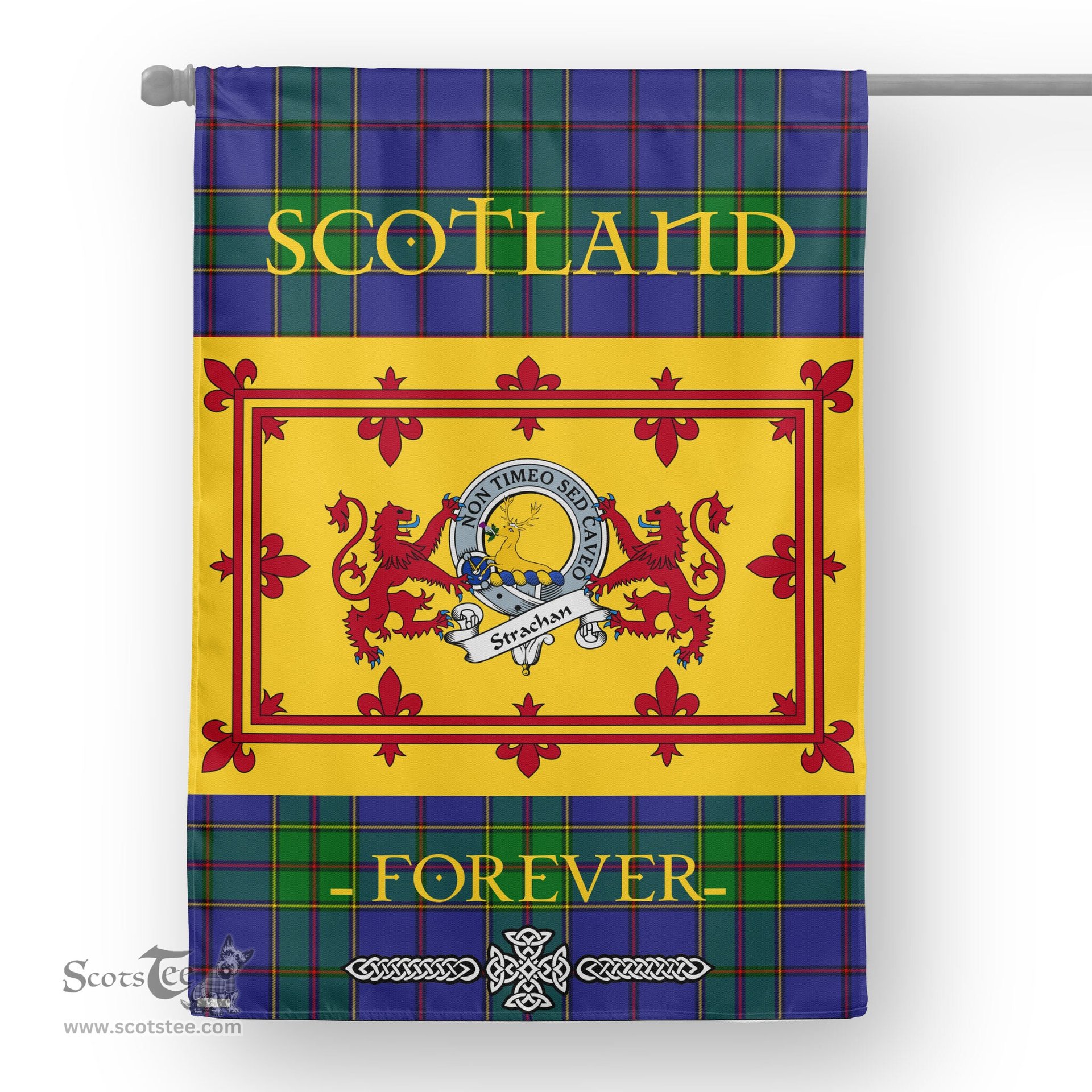 Scotstee Tartan House Flag Strachan Clan Badge Tartan Garden Flag - The Lion Rampant Scotland, Tartan Garden Flag, Tartan House Flag, Tartan Flag, Crest Garden Flag, Garden Flag, Ireland Garden Flag, Family Crest, Custom Flag, Custom Garden Flag, Ireland Custom Flag, Clan Tartan Flags
