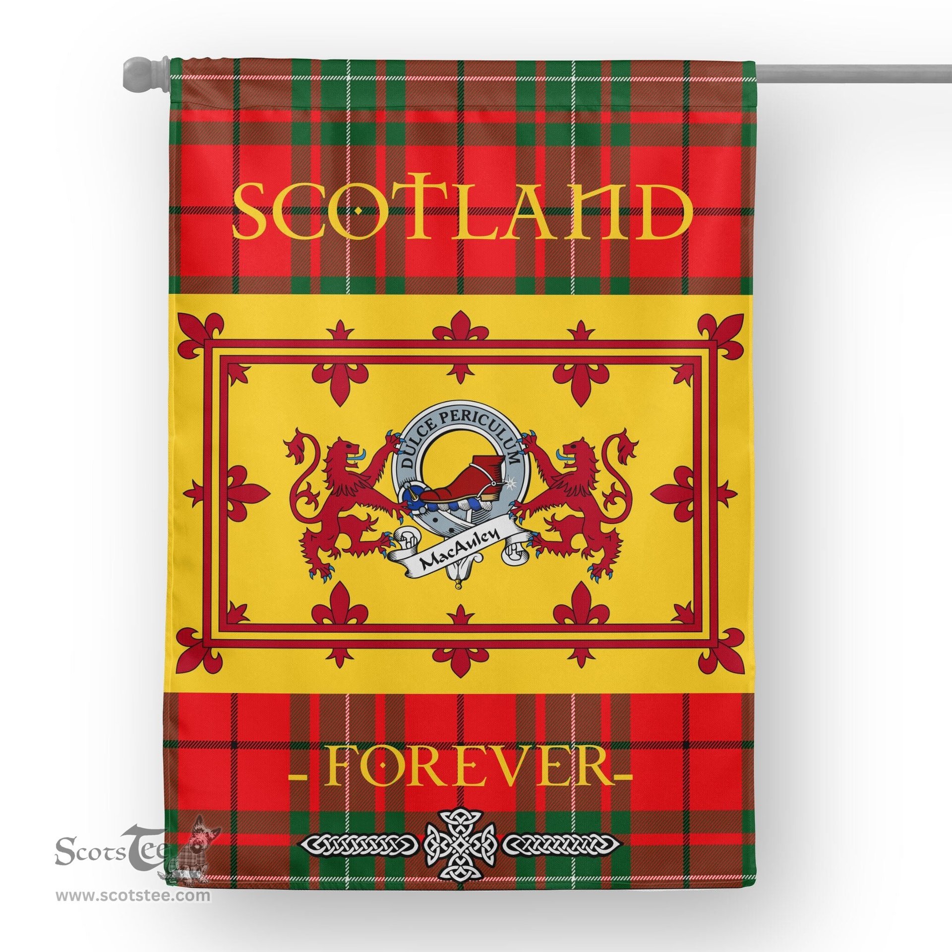 Scotstee Tartan House Flag MacAuley Clan Badge Tartan Garden Flag - The Lion Rampant Scotland, Tartan Garden Flag, Tartan House Flag, Tartan Flag, Crest Garden Flag, Garden Flag, Ireland Garden Flag, Family Crest, Custom Flag, Custom Garden Flag, Ireland Custom Flag, Clan Tartan Flags