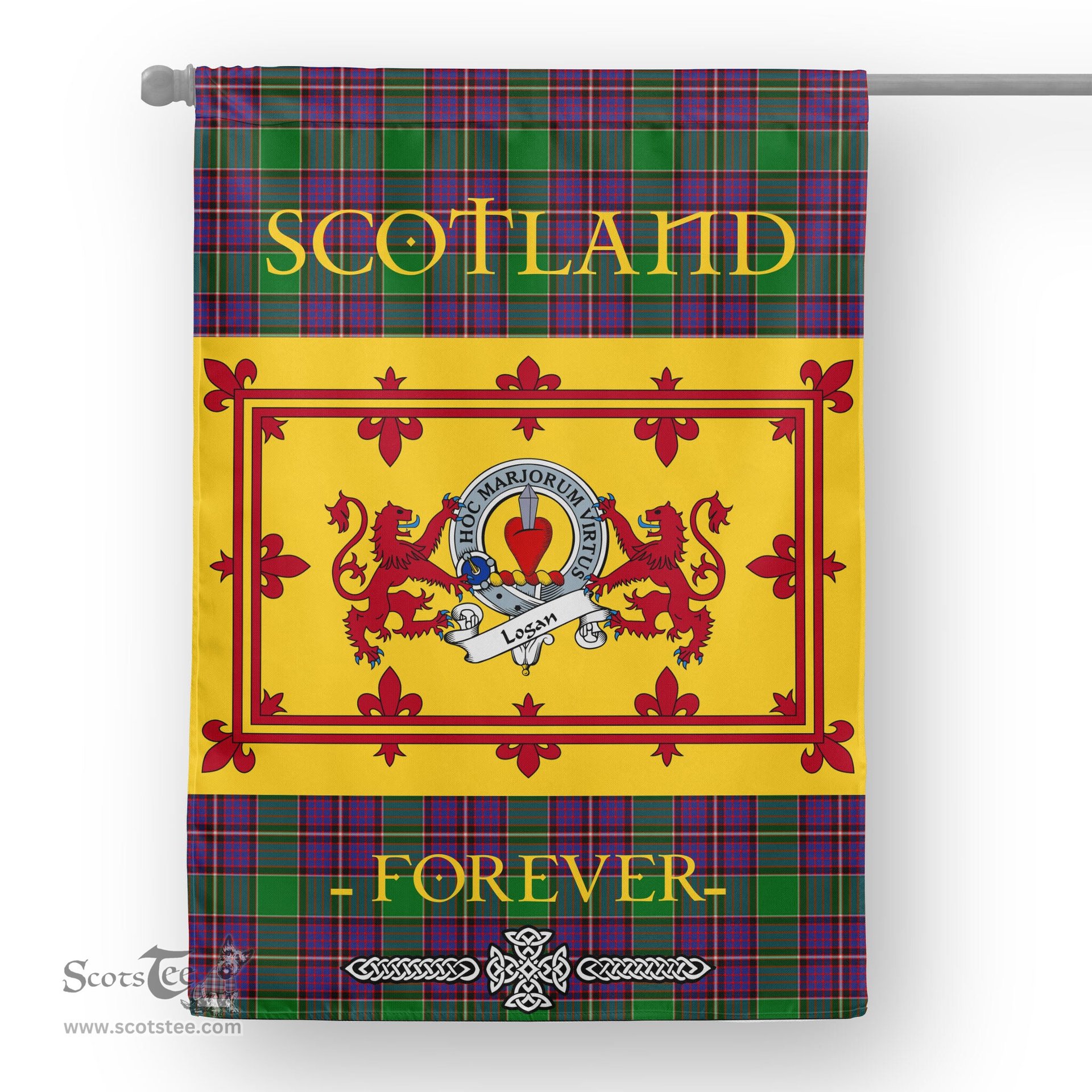 Scotstee Tartan House Flag Logan Clan Badge Tartan Garden Flag - The Lion Rampant Scotland, Tartan Garden Flag, Tartan House Flag, Tartan Flag, Crest Garden Flag, Garden Flag, Ireland Garden Flag, Family Crest, Custom Flag, Custom Garden Flag, Ireland Custom Flag, Clan Tartan Flags