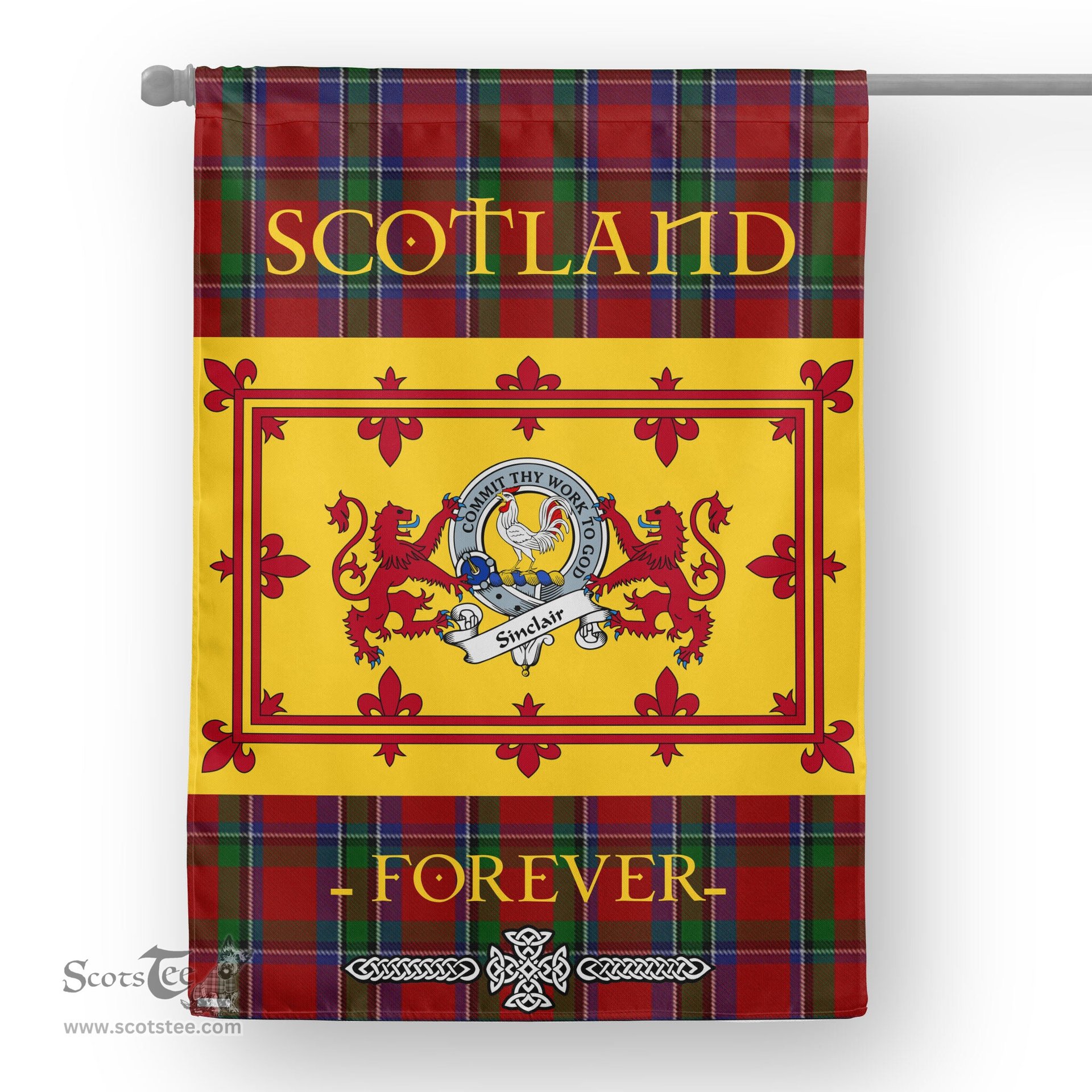 Scotstee Tartan House Flag Sinclair Clan Badge Tartan Garden Flag - The Lion Rampant Scotland, Tartan Garden Flag, Tartan House Flag, Tartan Flag, Crest Garden Flag, Garden Flag, Ireland Garden Flag, Family Crest, Custom Flag, Custom Garden Flag, Ireland Custom Flag, Clan Tartan Flags