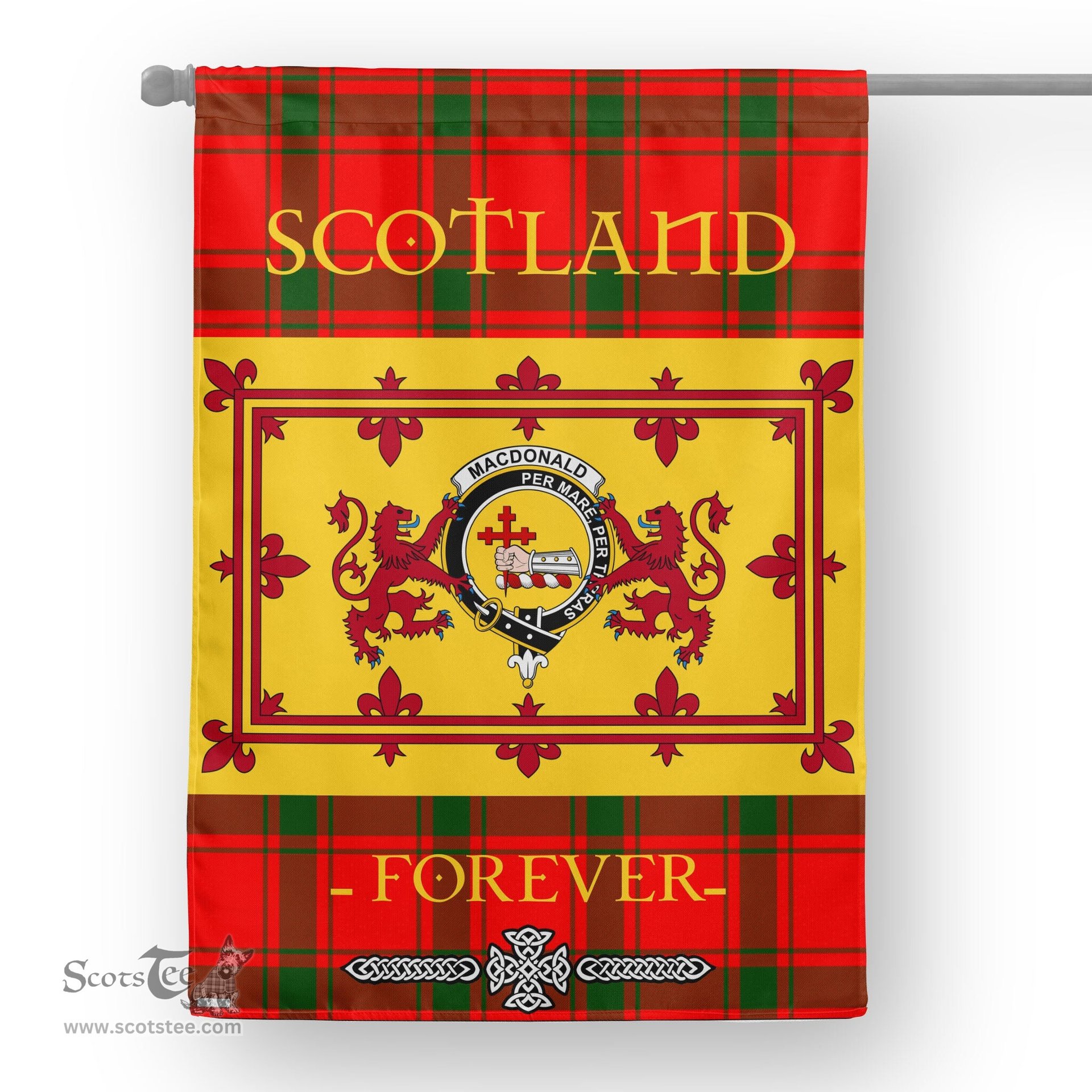 Scotstee Tartan House Flag MacDonald of Sleat Tartan Garden Flag - The Lion Rampant Scotland, Tartan Garden Flag, Tartan House Flag, Tartan Flag, Crest Garden Flag, Garden Flag, Ireland Garden Flag, Family Crest, Custom Flag, Custom Garden Flag, Ireland Custom Flag, Clan Tartan Flags