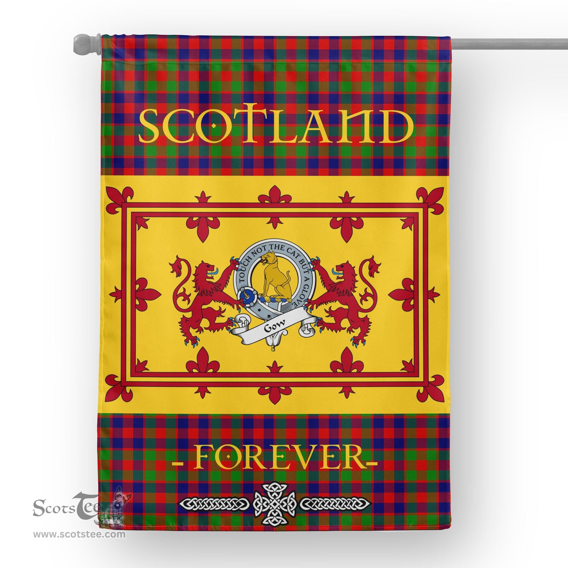 Scotstee Tartan House Flag Gow McGouan Clan Badge Tartan Garden Flag - The Lion Rampant Scotland, Tartan Garden Flag, Tartan House Flag, Tartan Flag, Crest Garden Flag, Garden Flag, Ireland Garden Flag, Family Crest, Custom Flag, Custom Garden Flag, Ireland Custom Flag, Clan Tartan Flags