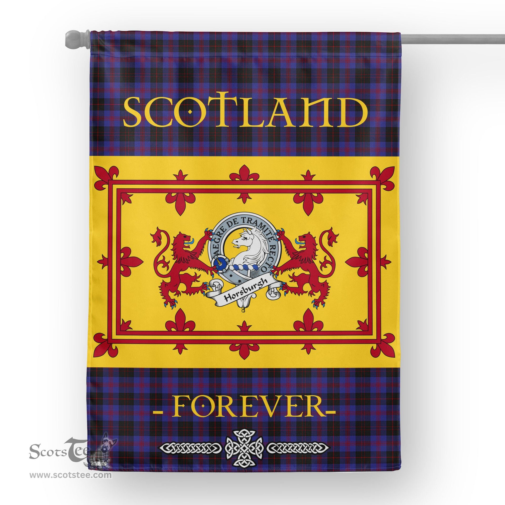 Scotstee Tartan House Flag Horsburgh Clan Badge Tartan Garden Flag - The Lion Rampant Scotland, Tartan Garden Flag, Tartan House Flag, Tartan Flag, Crest Garden Flag, Garden Flag, Ireland Garden Flag, Family Crest, Custom Flag, Custom Garden Flag, Ireland Custom Flag, Clan Tartan Flags