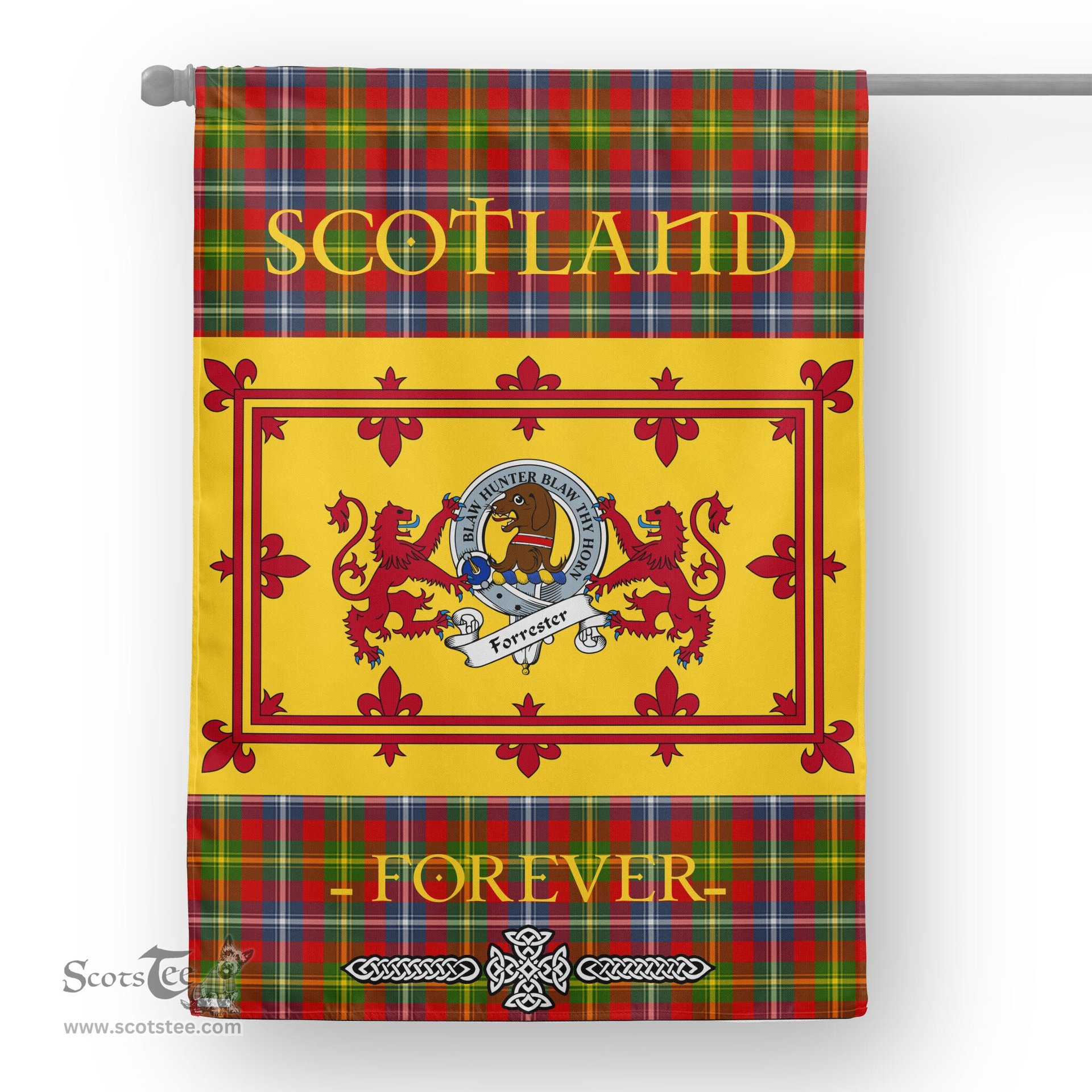 Scotstee Tartan House Flag Forrester Clan Badge Tartan Garden Flag - The Lion Rampant Scotland, Tartan Garden Flag, Tartan House Flag, Tartan Flag, Crest Garden Flag, Garden Flag, Ireland Garden Flag, Family Crest, Custom Flag, Custom Garden Flag, Ireland Custom Flag, Clan Tartan Flags