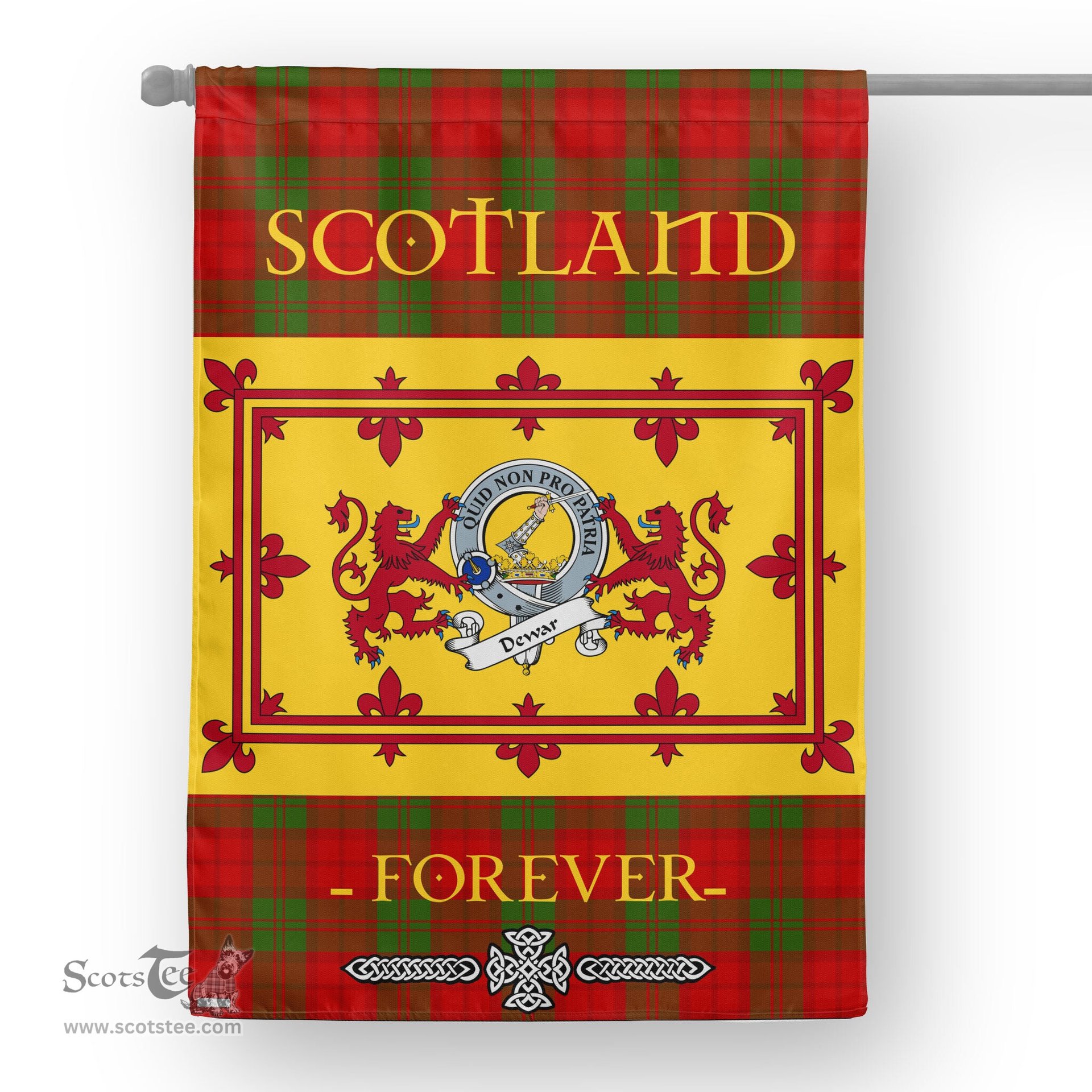 Scotstee Tartan House Flag Dewar Clan Badge Tartan Garden Flag - The Lion Rampant Scotland, Tartan Garden Flag, Tartan House Flag, Tartan Flag, Crest Garden Flag, Garden Flag, Ireland Garden Flag, Family Crest, Custom Flag, Custom Garden Flag, Ireland Custom Flag, Clan Tartan Flags