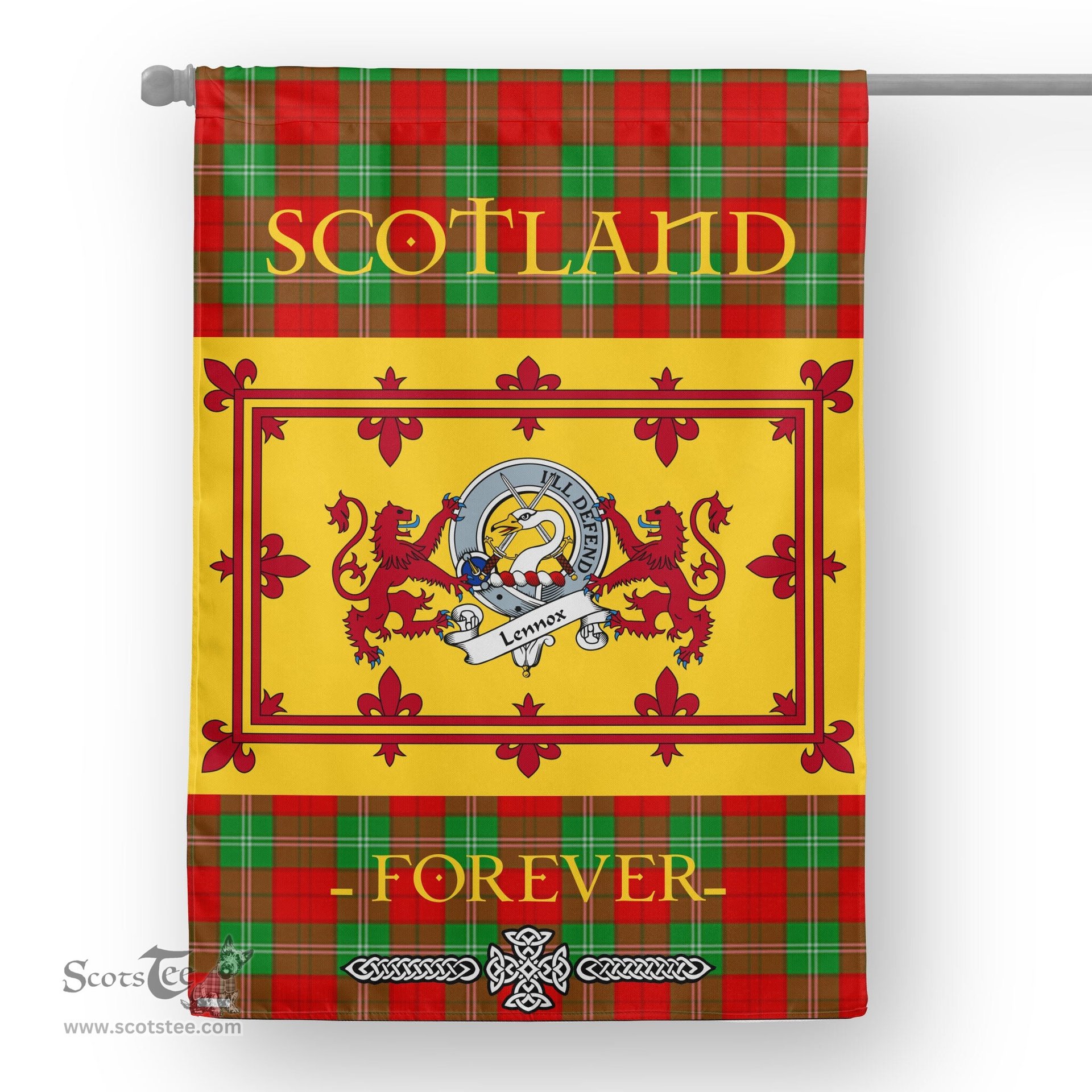 Scotstee Tartan House Flag Lennox Clan Badge Tartan Garden Flag - The Lion Rampant Scotland, Tartan Garden Flag, Tartan House Flag, Tartan Flag, Crest Garden Flag, Garden Flag, Ireland Garden Flag, Family Crest, Custom Flag, Custom Garden Flag, Ireland Custom Flag, Clan Tartan Flags