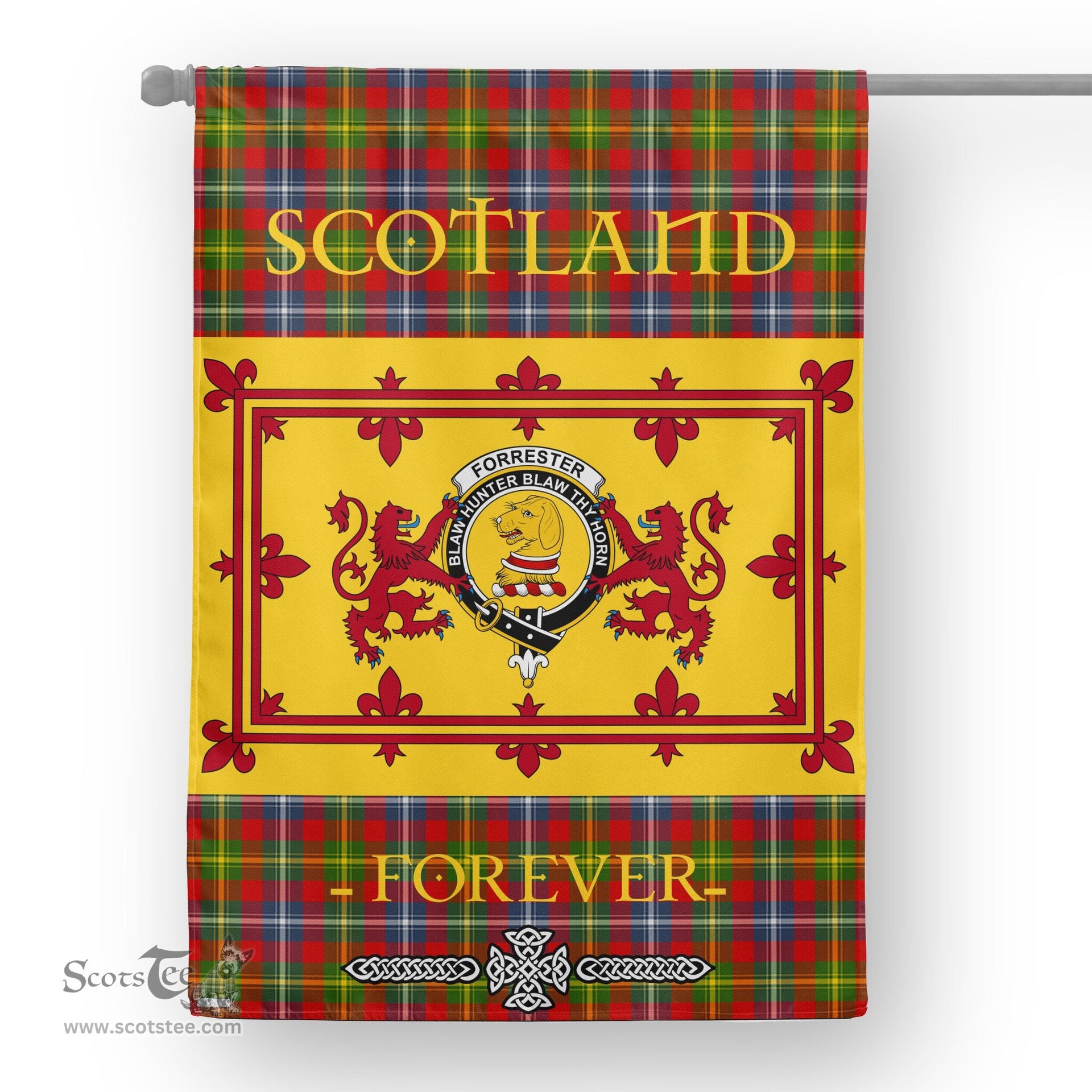Scotstee Tartan House Flag Forrester Tartan Garden Flag - The Lion Rampant Scotland, Tartan Garden Flag, Tartan House Flag, Tartan Flag, Crest Garden Flag, Garden Flag, Ireland Garden Flag, Family Crest, Custom Flag, Custom Garden Flag, Ireland Custom Flag, Clan Tartan Flags