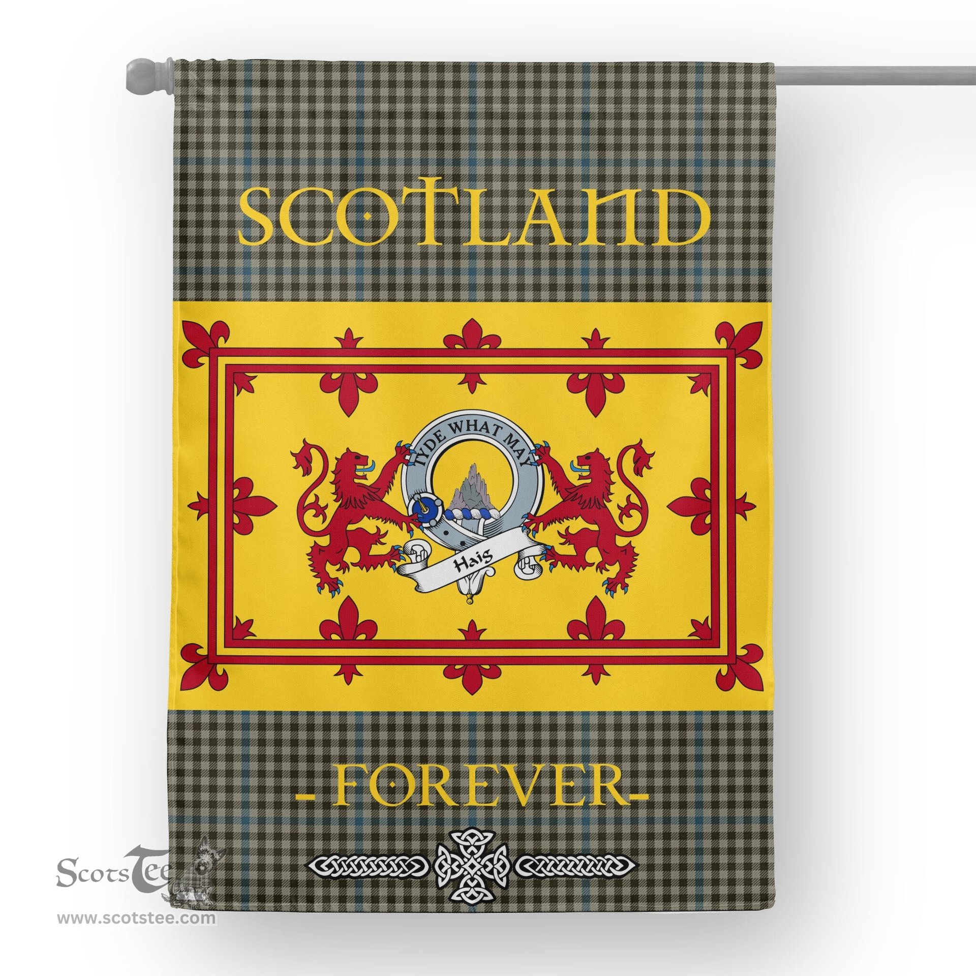 Scotstee Tartan House Flag Haig Clan Badge Tartan Garden Flag - The Lion Rampant Scotland, Tartan Garden Flag, Tartan House Flag, Tartan Flag, Crest Garden Flag, Garden Flag, Ireland Garden Flag, Family Crest, Custom Flag, Custom Garden Flag, Ireland Custom Flag, Clan Tartan Flags