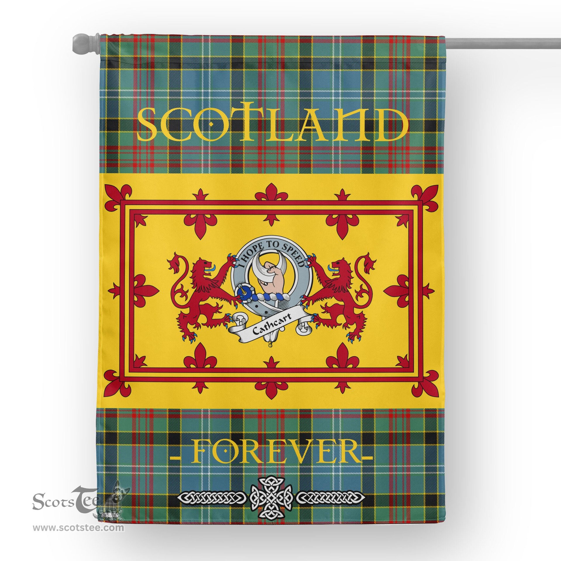 Scotstee Tartan House Flag Cathcart Clan Badge Tartan Garden Flag - The Lion Rampant Scotland, Tartan Garden Flag, Tartan House Flag, Tartan Flag, Crest Garden Flag, Garden Flag, Ireland Garden Flag, Family Crest, Custom Flag, Custom Garden Flag, Ireland Custom Flag, Clan Tartan Flags