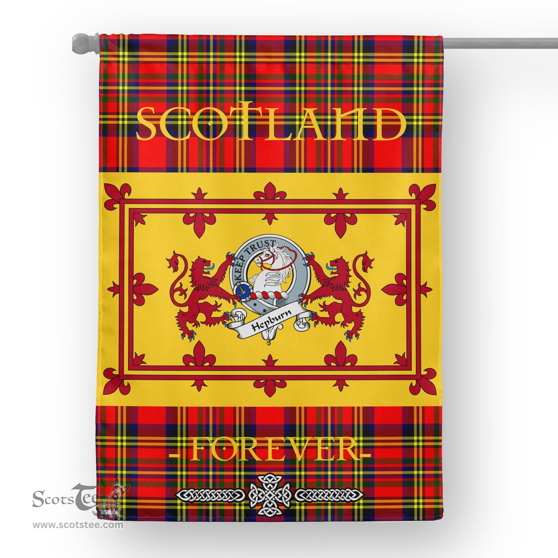 Scotstee Tartan House Flag Hepburn Clan Badge Tartan Garden Flag - The Lion Rampant Scotland, Tartan Garden Flag, Tartan House Flag, Tartan Flag, Crest Garden Flag, Garden Flag, Ireland Garden Flag, Family Crest, Custom Flag, Custom Garden Flag, Ireland Custom Flag, Clan Tartan Flags