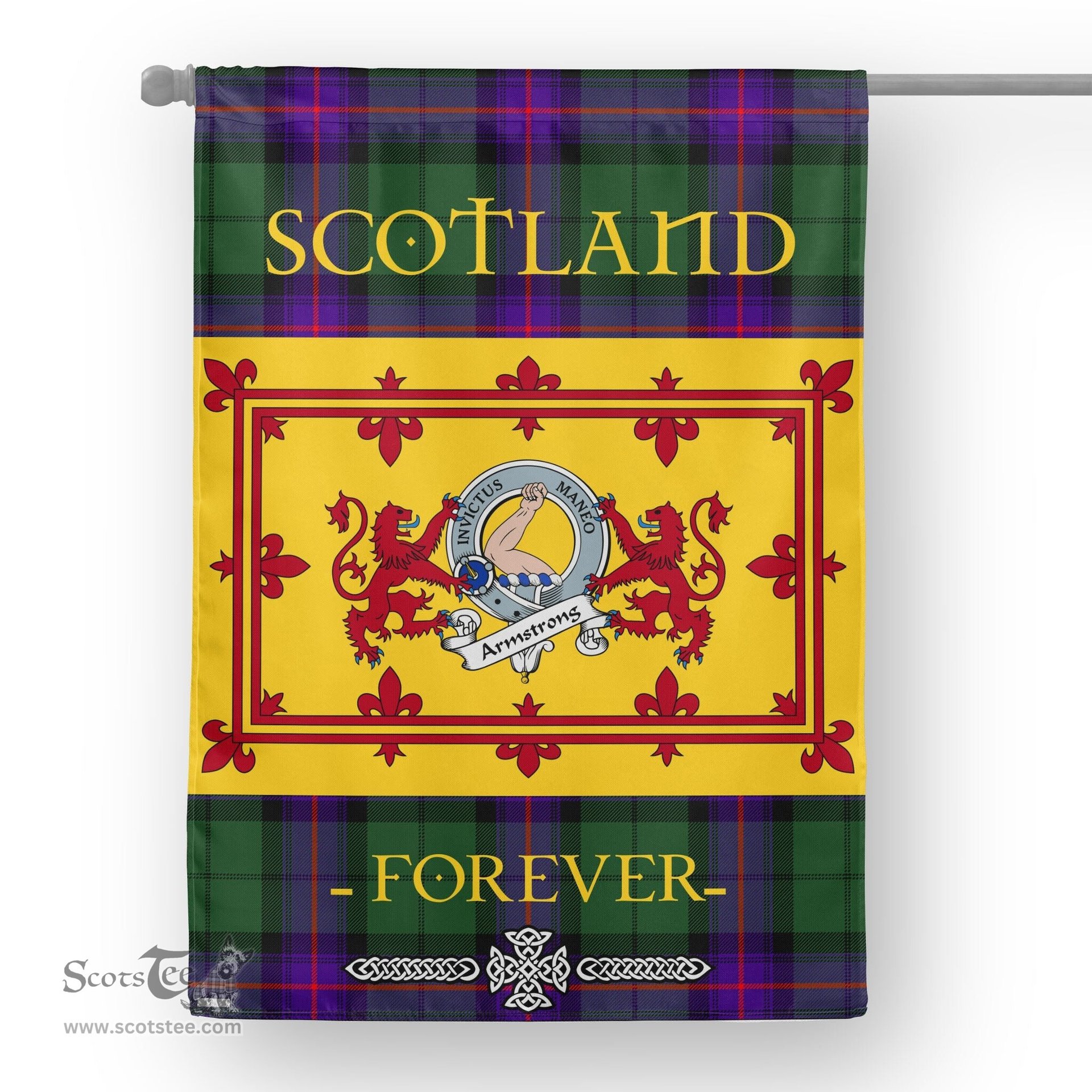Scotstee Tartan House Flag Armstrong Clan Badge Tartan Garden Flag - The Lion Rampant Scotland, Tartan Garden Flag, Tartan House Flag, Tartan Flag, Crest Garden Flag, Garden Flag, Ireland Garden Flag, Family Crest, Custom Flag, Custom Garden Flag, Ireland Custom Flag, Clan Tartan Flags