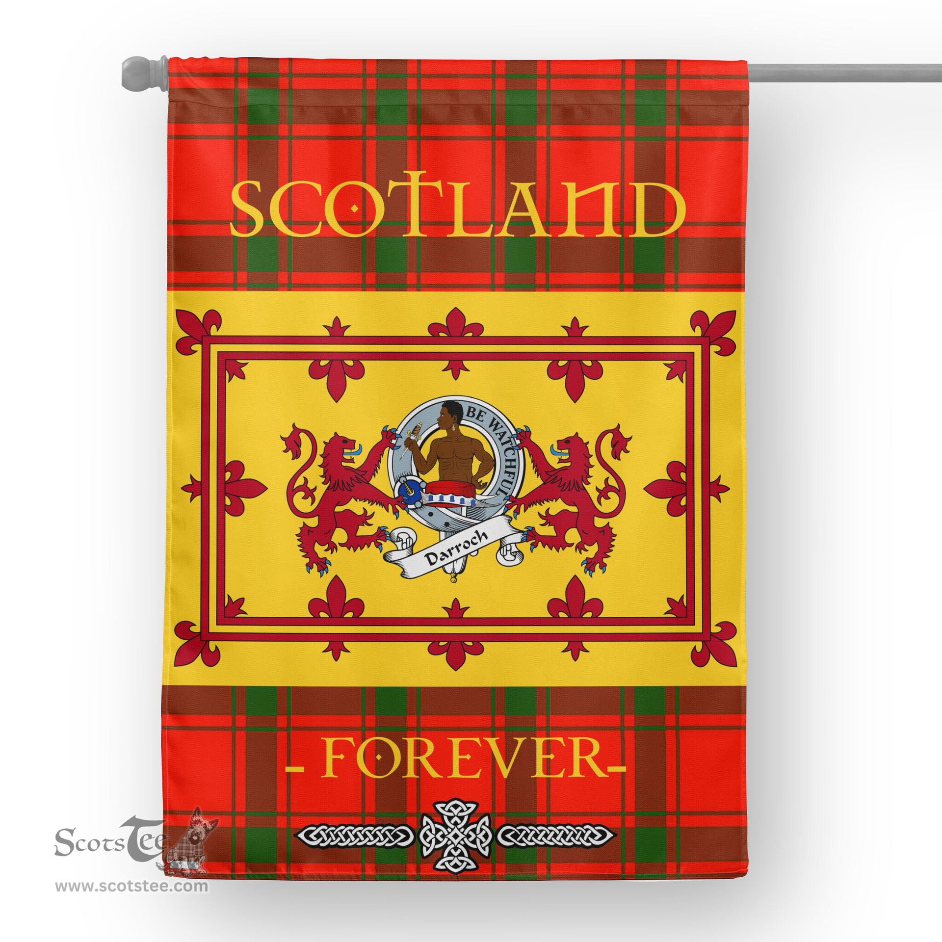 Scotstee Tartan House Flag Darroch Clan Badge Tartan Garden Flag - The Lion Rampant Scotland, Tartan Garden Flag, Tartan House Flag, Tartan Flag, Crest Garden Flag, Garden Flag, Ireland Garden Flag, Family Crest, Custom Flag, Custom Garden Flag, Ireland Custom Flag, Clan Tartan Flags