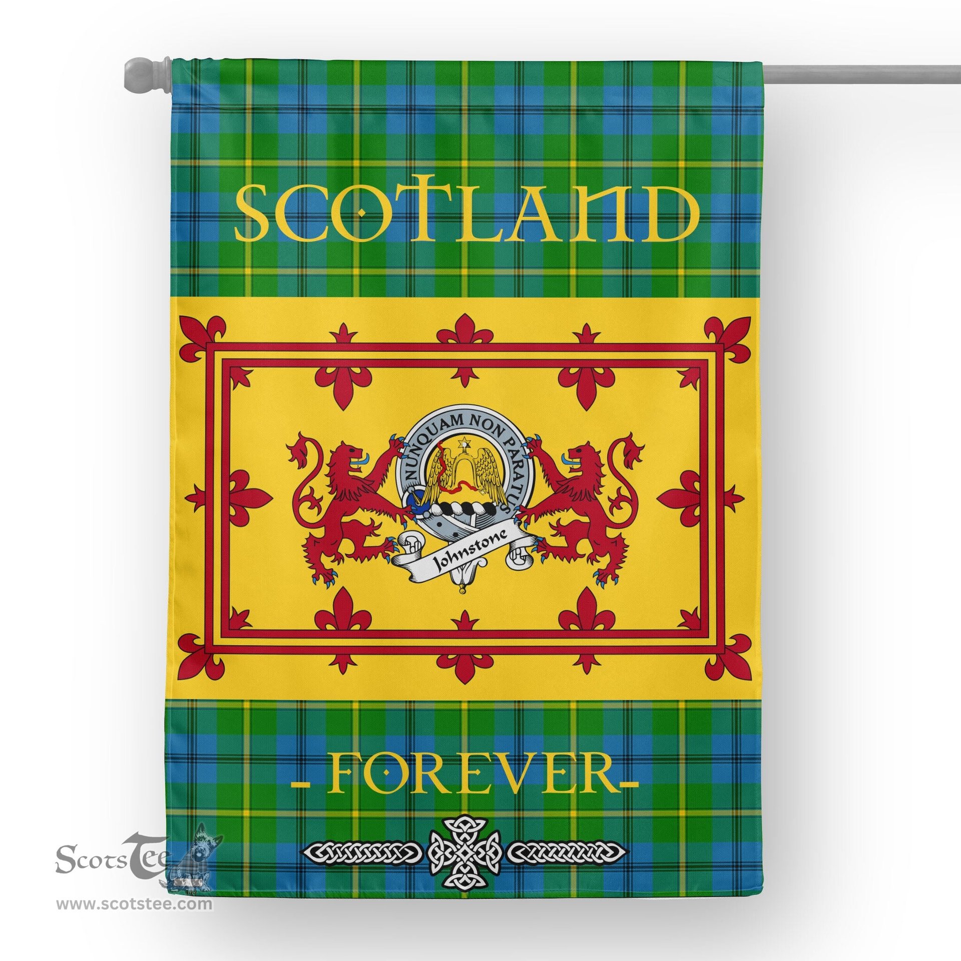 Scotstee Tartan House Flag Johnstone Clan Badge Tartan Garden Flag - The Lion Rampant Scotland, Tartan Garden Flag, Tartan House Flag, Tartan Flag, Crest Garden Flag, Garden Flag, Ireland Garden Flag, Family Crest, Custom Flag, Custom Garden Flag, Ireland Custom Flag, Clan Tartan Flags