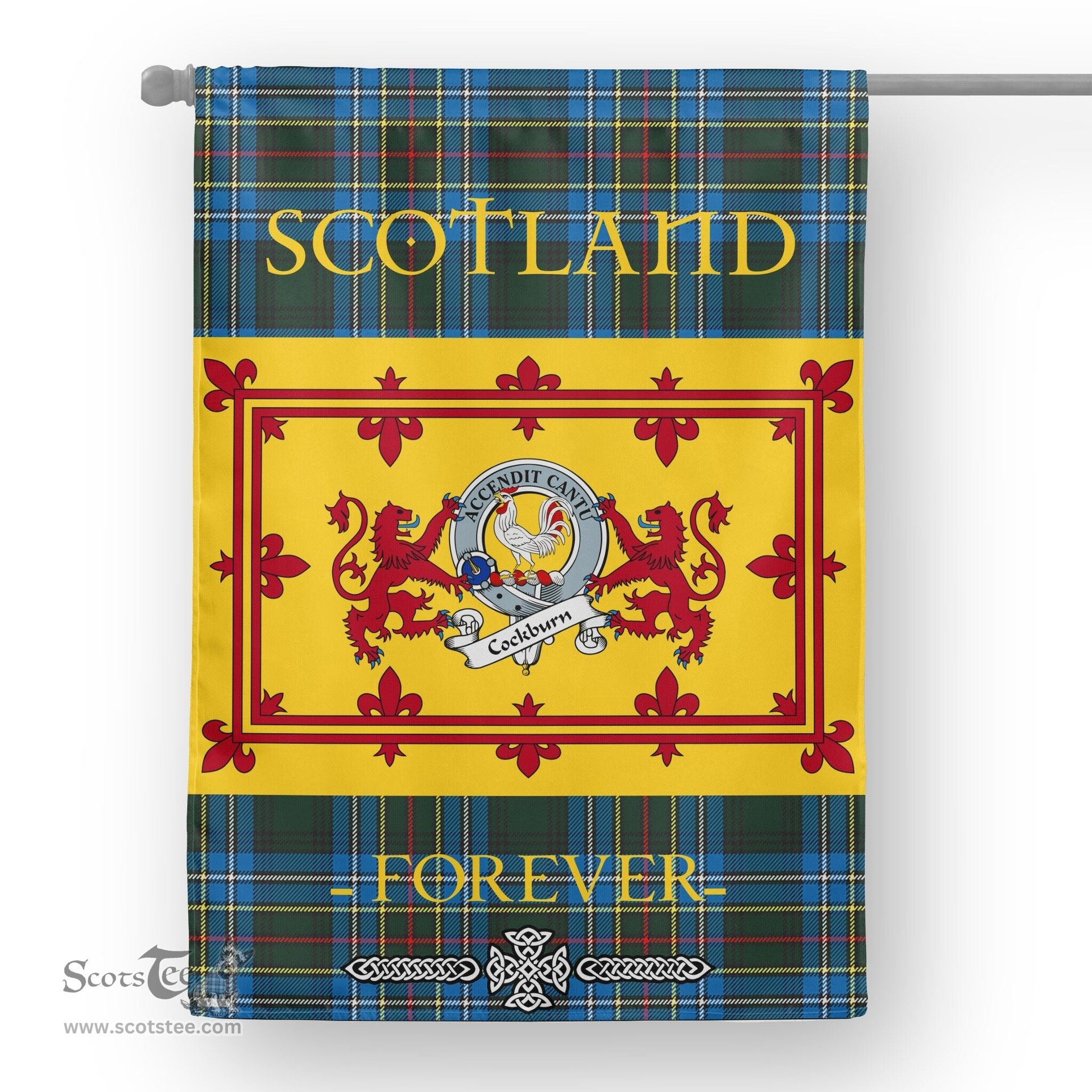 Scotstee Tartan House Flag Cockburn Clan Badge Tartan Garden Flag - The Lion Rampant Scotland, Tartan Garden Flag, Tartan House Flag, Tartan Flag, Crest Garden Flag, Garden Flag, Ireland Garden Flag, Family Crest, Custom Flag, Custom Garden Flag, Ireland Custom Flag, Clan Tartan Flags