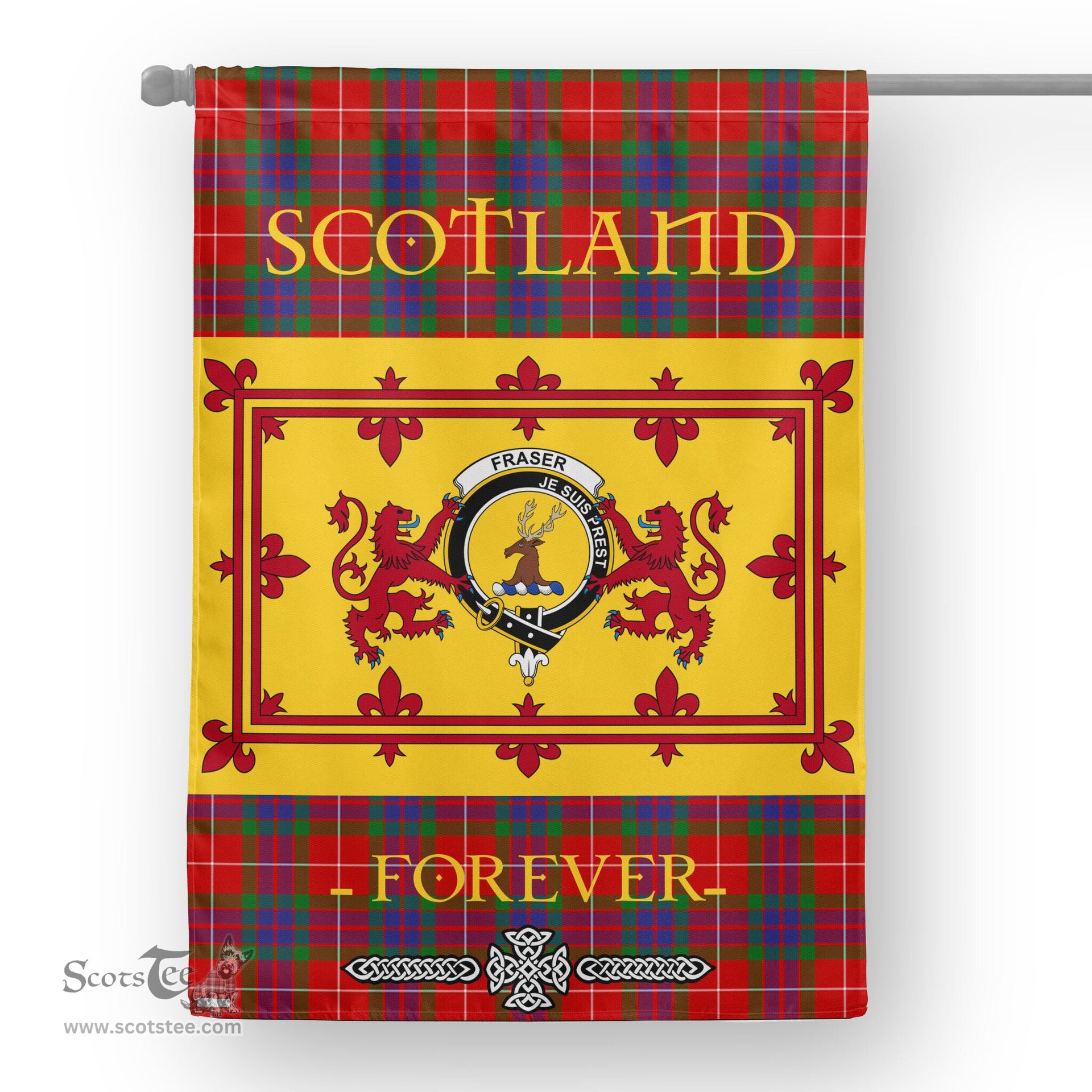 Scotstee Tartan House Flag Fraser Of Lovat Tartan Garden Flag - The Lion Rampant Scotland, Tartan Garden Flag, Tartan House Flag, Tartan Flag, Crest Garden Flag, Garden Flag, Ireland Garden Flag, Family Crest, Custom Flag, Custom Garden Flag, Ireland Custom Flag, Clan Tartan Flags