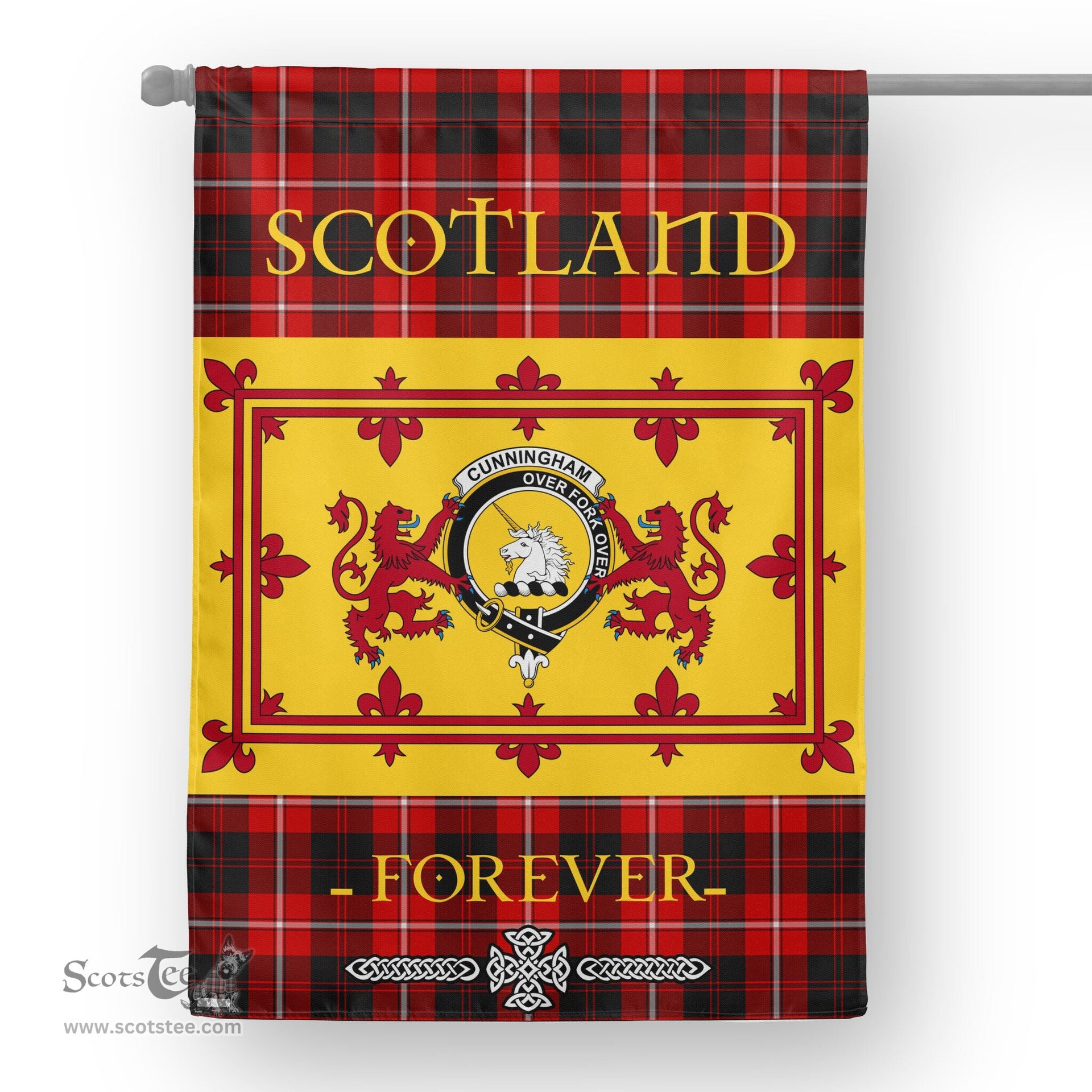 Scotstee Tartan House Flag Cunningham Tartan Garden Flag - The Lion Rampant Scotland, Tartan Garden Flag, Tartan House Flag, Tartan Flag, Crest Garden Flag, Garden Flag, Ireland Garden Flag, Family Crest, Custom Flag, Custom Garden Flag, Ireland Custom Flag, Clan Tartan Flags