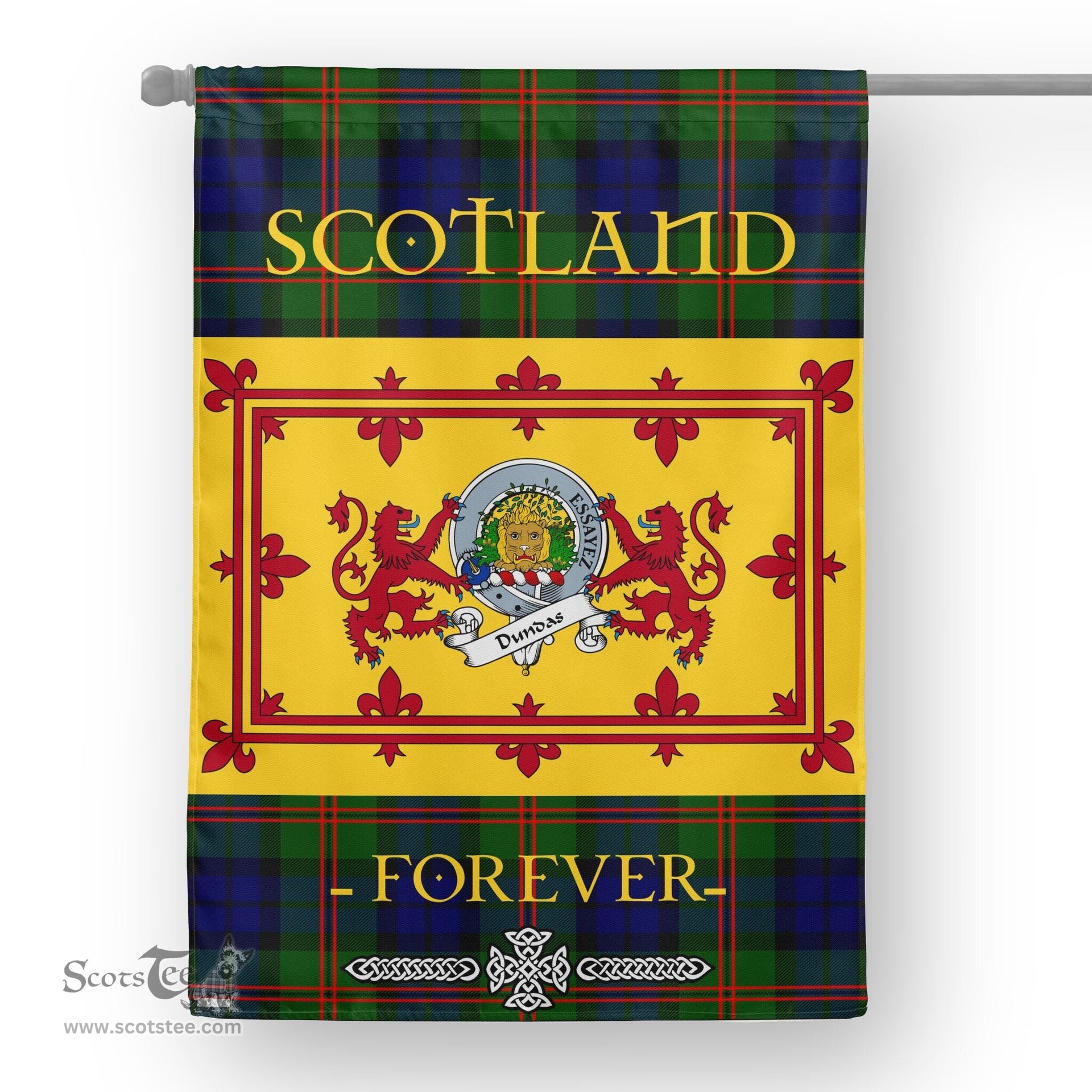Scotstee Tartan House Flag Dundas Clan Badge Tartan Garden Flag - The Lion Rampant Scotland, Tartan Garden Flag, Tartan House Flag, Tartan Flag, Crest Garden Flag, Garden Flag, Ireland Garden Flag, Family Crest, Custom Flag, Custom Garden Flag, Ireland Custom Flag, Clan Tartan Flags