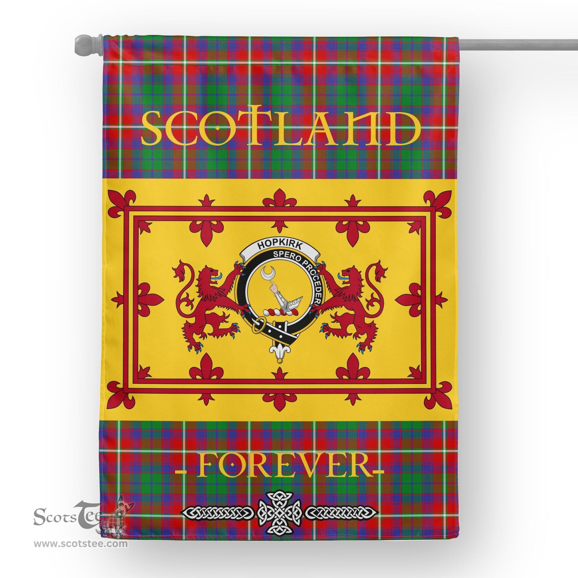 Scotstee Tartan House Flag Hopkirk Tartan Garden Flag - The Lion Rampant Scotland, Tartan Garden Flag, Tartan House Flag, Tartan Flag, Crest Garden Flag, Garden Flag, Ireland Garden Flag, Family Crest, Custom Flag, Custom Garden Flag, Ireland Custom Flag, Clan Tartan Flags