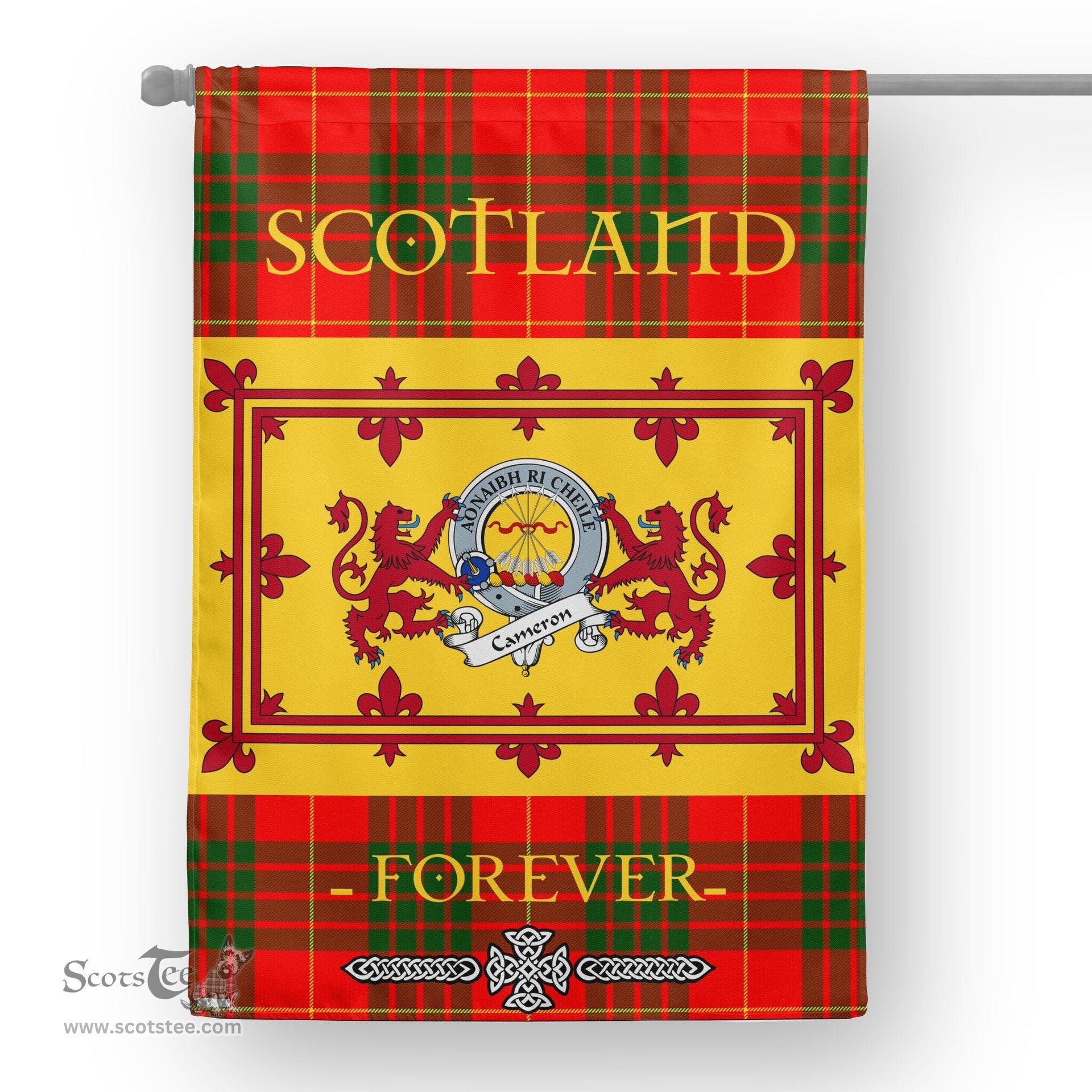 Scotstee Tartan House Flag Cameron Clan Badge Tartan Garden Flag - The Lion Rampant Scotland, Tartan Garden Flag, Tartan House Flag, Tartan Flag, Crest Garden Flag, Garden Flag, Ireland Garden Flag, Family Crest, Custom Flag, Custom Garden Flag, Ireland Custom Flag, Clan Tartan Flags