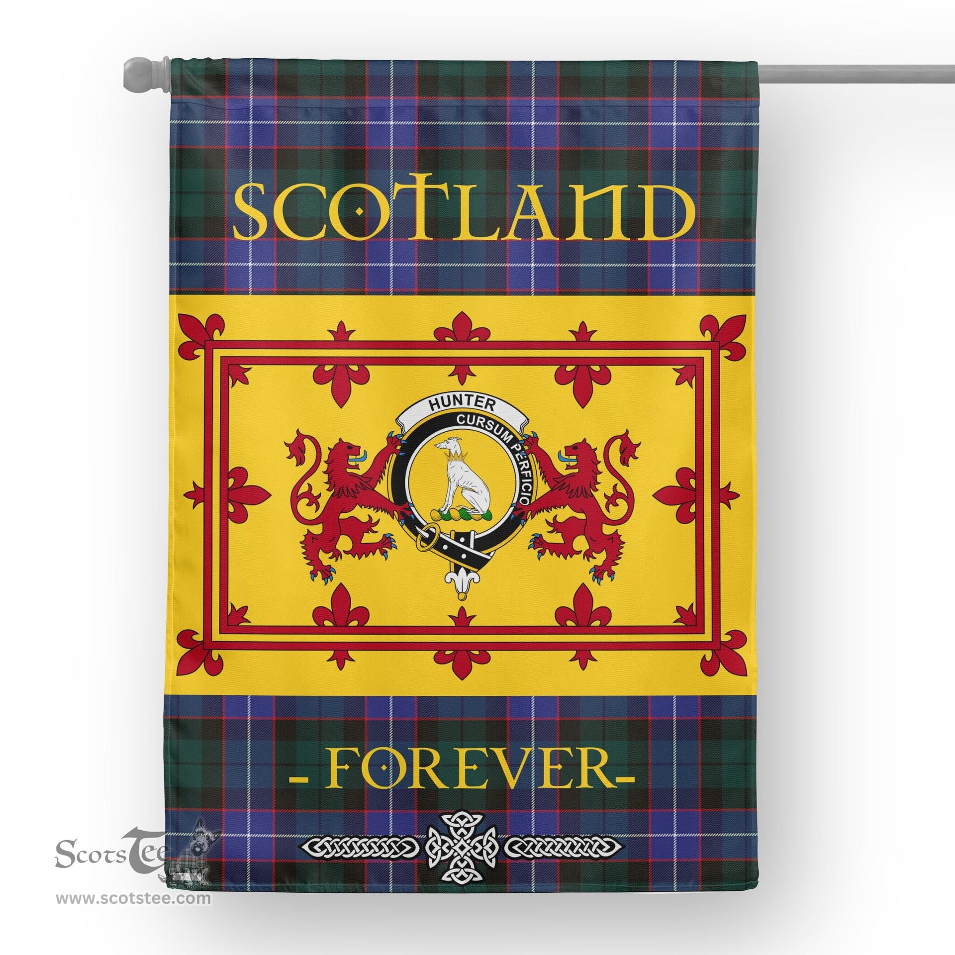 Scotstee Tartan House Flag Hunter Tartan Garden Flag - The Lion Rampant Scotland, Tartan Garden Flag, Tartan House Flag, Tartan Flag, Crest Garden Flag, Garden Flag, Ireland Garden Flag, Family Crest, Custom Flag, Custom Garden Flag, Ireland Custom Flag, Clan Tartan Flags