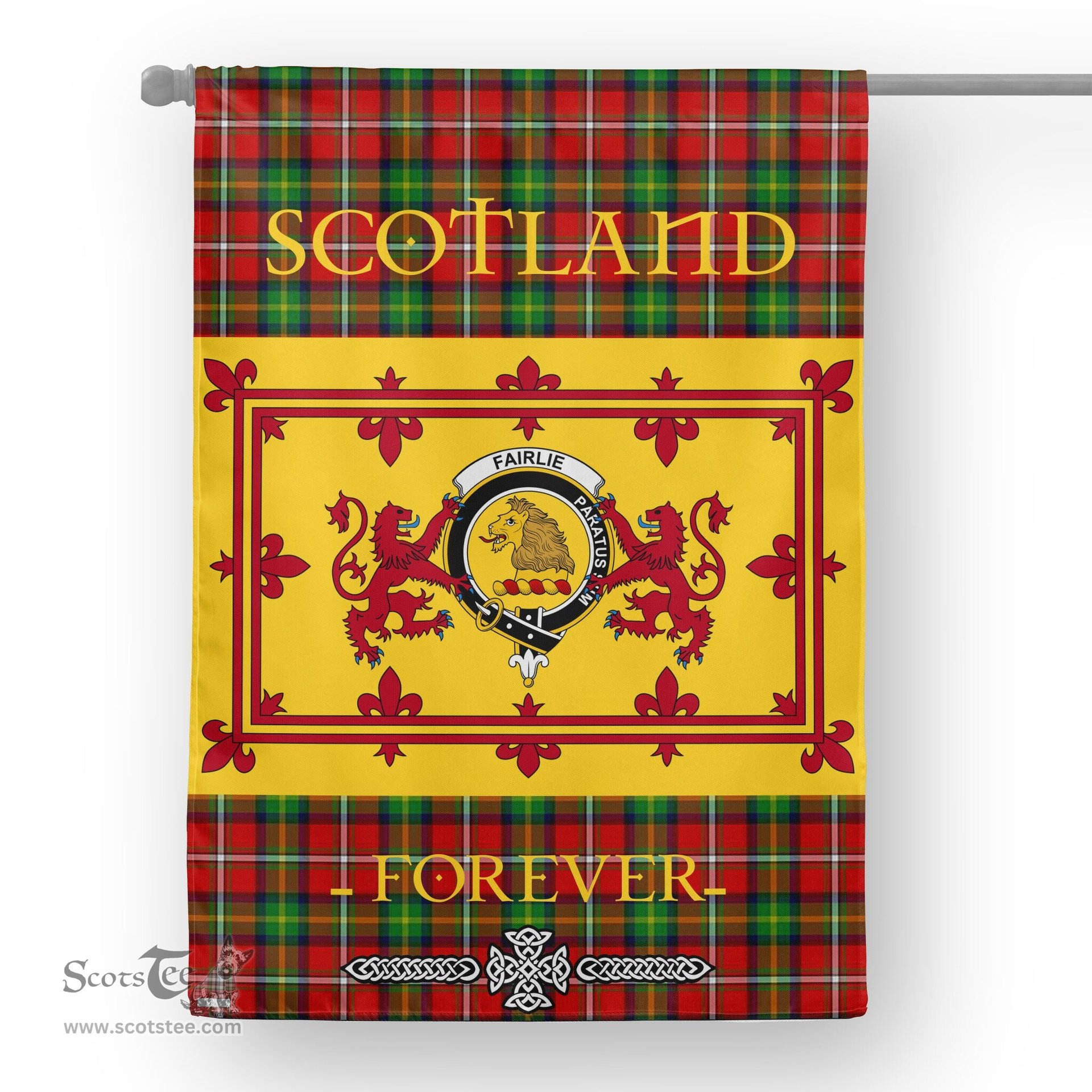 Scotstee Tartan House Flag Fairlie Tartan Garden Flag - The Lion Rampant Scotland, Tartan Garden Flag, Tartan House Flag, Tartan Flag, Crest Garden Flag, Garden Flag, Ireland Garden Flag, Family Crest, Custom Flag, Custom Garden Flag, Ireland Custom Flag, Clan Tartan Flags