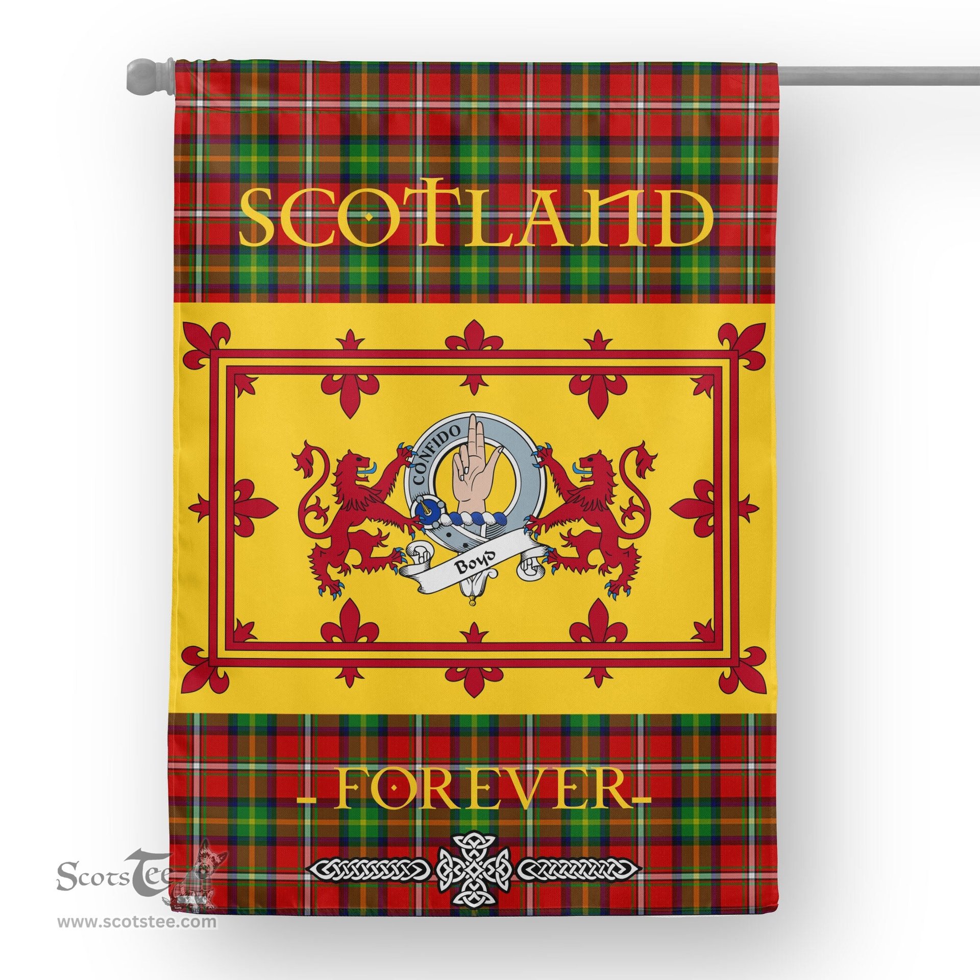 Scotstee Tartan House Flag Boyd Clan Badge Tartan Garden Flag - The Lion Rampant Scotland, Tartan Garden Flag, Tartan House Flag, Tartan Flag, Crest Garden Flag, Garden Flag, Ireland Garden Flag, Family Crest, Custom Flag, Custom Garden Flag, Ireland Custom Flag, Clan Tartan Flags