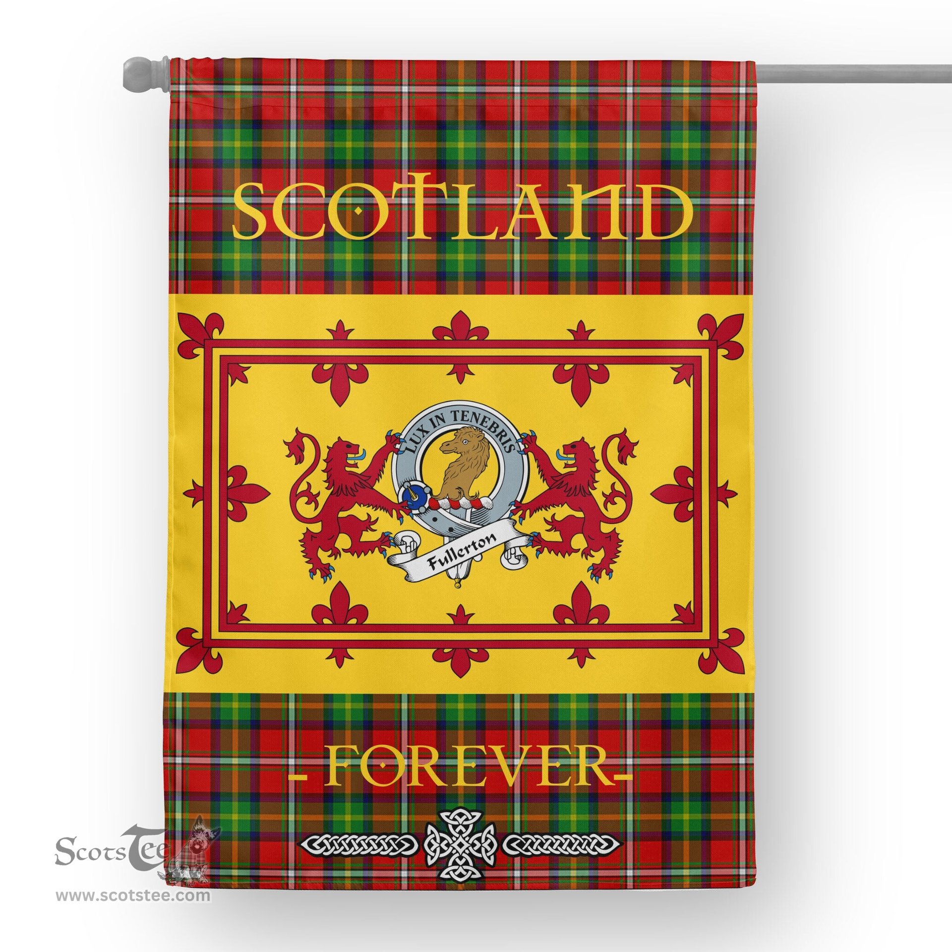 Scotstee Tartan House Flag Fullerton Clan Badge Tartan Garden Flag - The Lion Rampant Scotland, Tartan Garden Flag, Tartan House Flag, Tartan Flag, Crest Garden Flag, Garden Flag, Ireland Garden Flag, Family Crest, Custom Flag, Custom Garden Flag, Ireland Custom Flag, Clan Tartan Flags