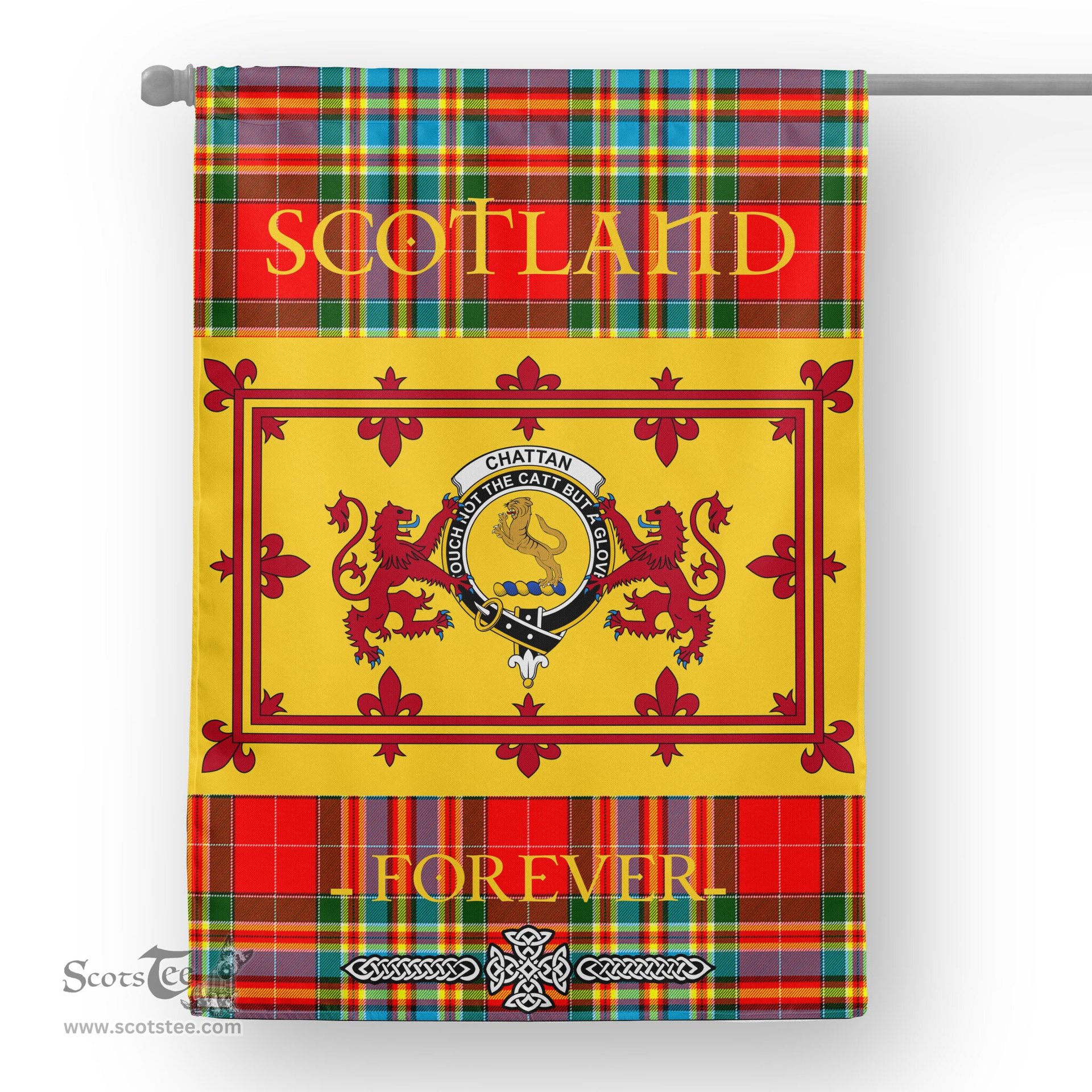 Scotstee Tartan House Flag Chattan Tartan Garden Flag - The Lion Rampant Scotland, Tartan Garden Flag, Tartan House Flag, Tartan Flag, Crest Garden Flag, Garden Flag, Ireland Garden Flag, Family Crest, Custom Flag, Custom Garden Flag, Ireland Custom Flag, Clan Tartan Flags