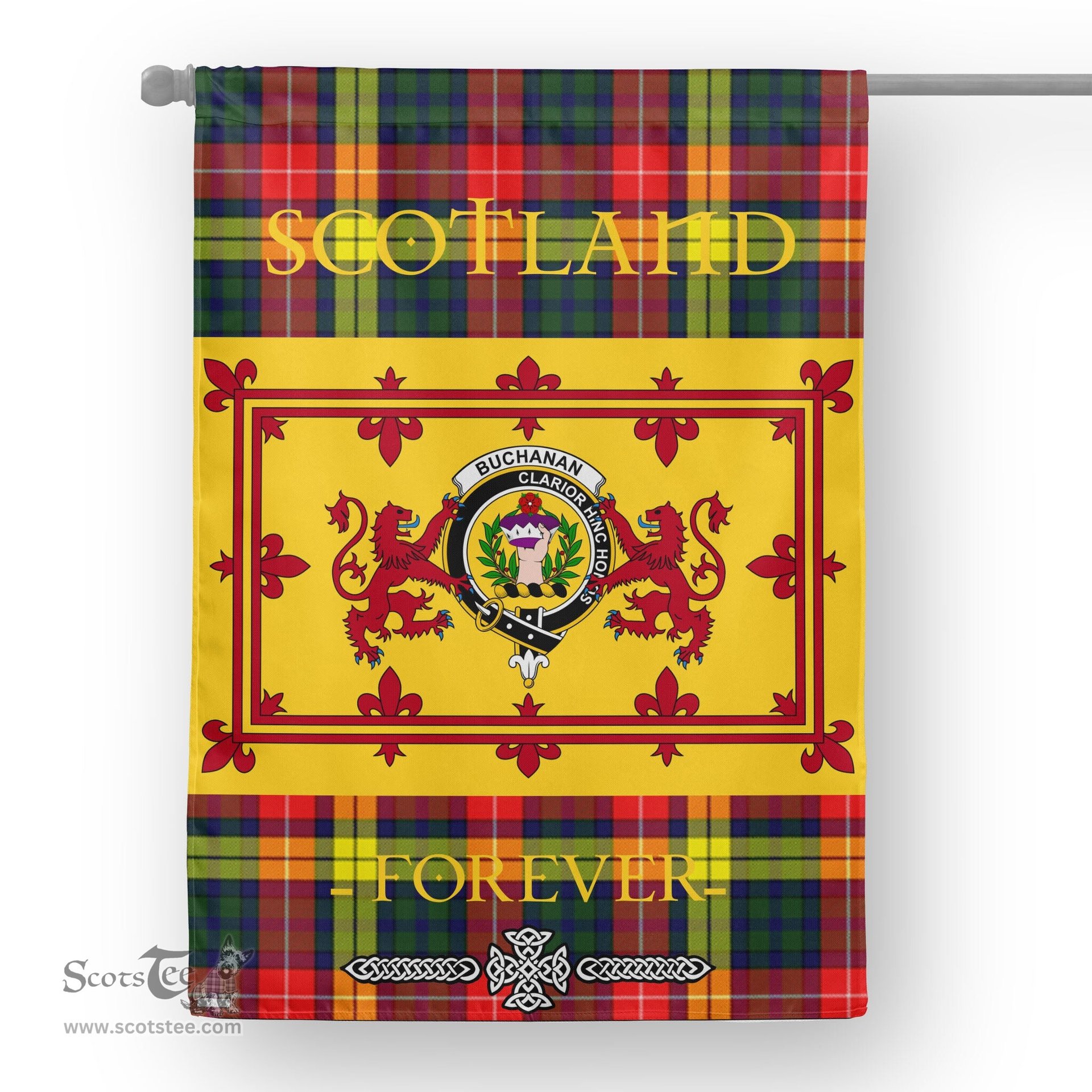 Scotstee Tartan House Flag Buchanan Tartan Garden Flag - The Lion Rampant Scotland, Tartan Garden Flag, Tartan House Flag, Tartan Flag, Crest Garden Flag, Garden Flag, Ireland Garden Flag, Family Crest, Custom Flag, Custom Garden Flag, Ireland Custom Flag, Clan Tartan Flags