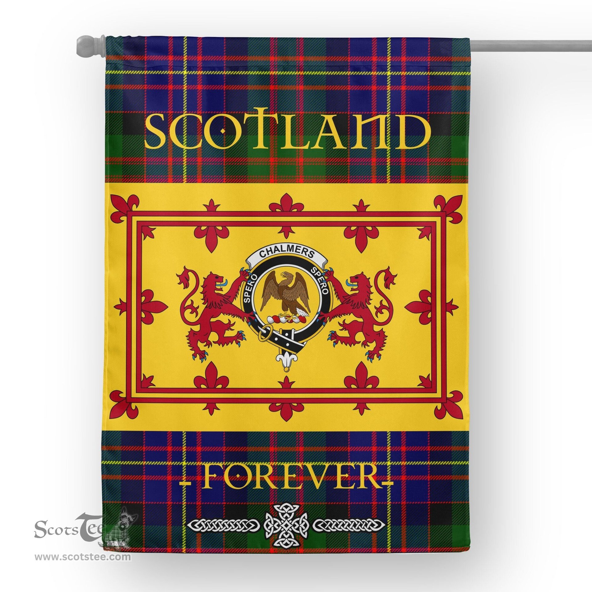 Scotstee Tartan House Flag Chalmers Tartan Garden Flag - The Lion Rampant Scotland, Tartan Garden Flag, Tartan House Flag, Tartan Flag, Crest Garden Flag, Garden Flag, Ireland Garden Flag, Family Crest, Custom Flag, Custom Garden Flag, Ireland Custom Flag, Clan Tartan Flags