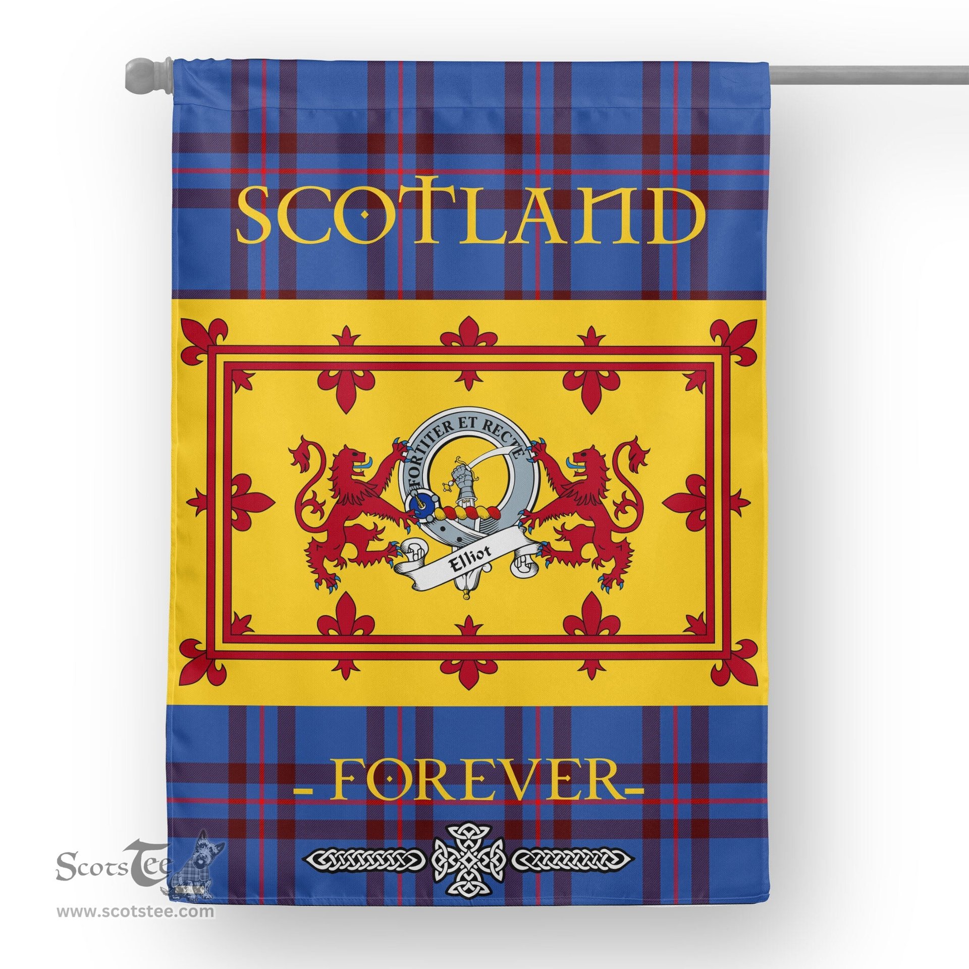 Scotstee Tartan House Flag Elliot Clan Badge Tartan Garden Flag - The Lion Rampant Scotland, Tartan Garden Flag, Tartan House Flag, Tartan Flag, Crest Garden Flag, Garden Flag, Ireland Garden Flag, Family Crest, Custom Flag, Custom Garden Flag, Ireland Custom Flag, Clan Tartan Flags