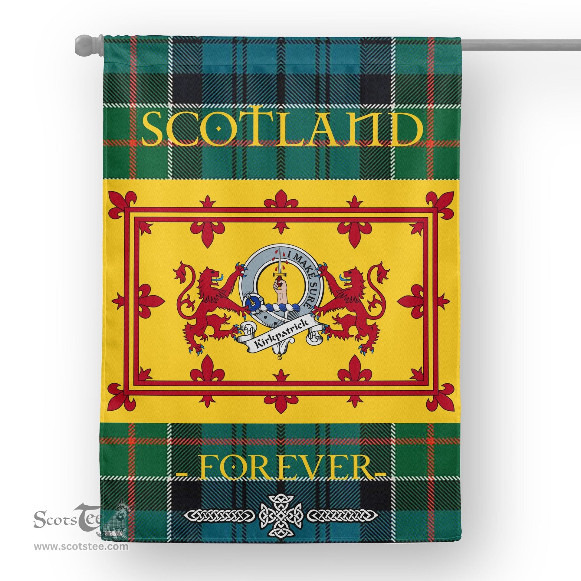 Scotstee Tartan House Flag Kirkpatrick Clan Badge Tartan Garden Flag - The Lion Rampant Scotland, Tartan Garden Flag, Tartan House Flag, Tartan Flag, Crest Garden Flag, Garden Flag, Ireland Garden Flag, Family Crest, Custom Flag, Custom Garden Flag, Ireland Custom Flag, Clan Tartan Flags
