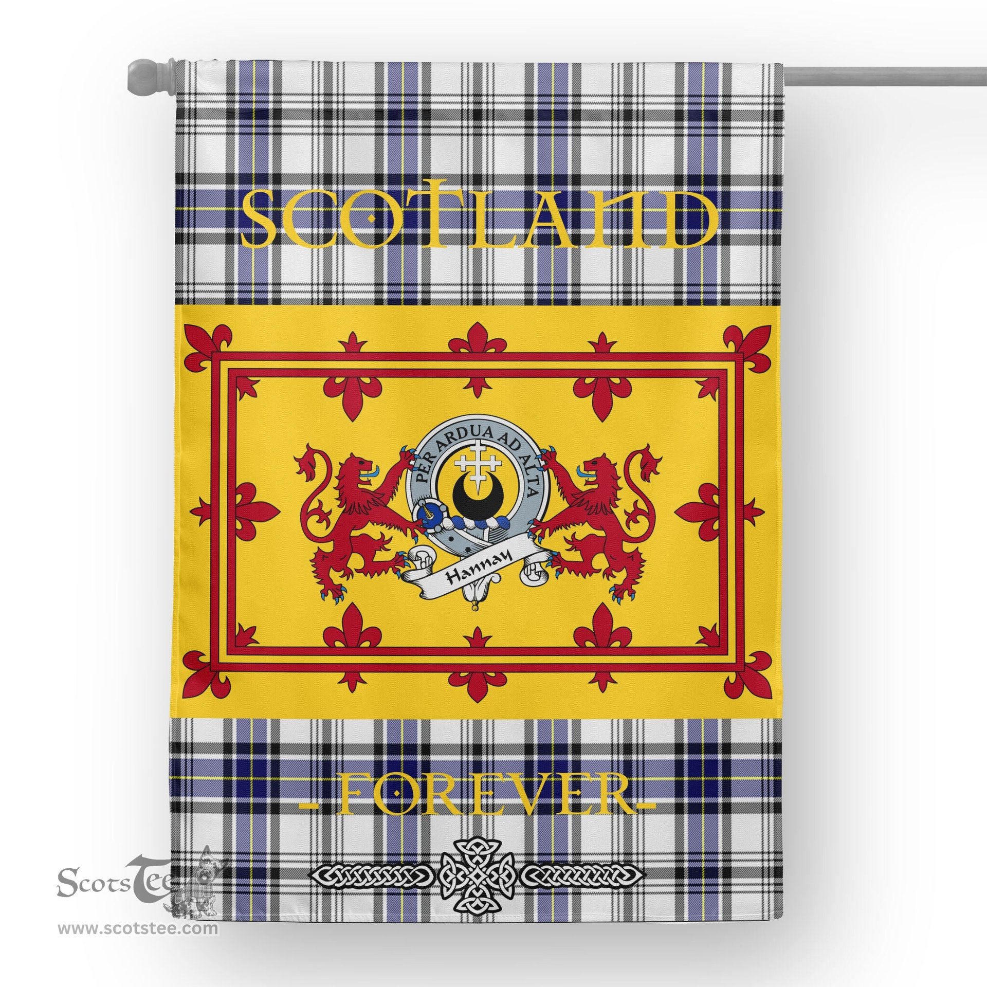Scotstee Tartan House Flag Hannay Clan Badge Tartan Garden Flag - The Lion Rampant Scotland, Tartan Garden Flag, Tartan House Flag, Tartan Flag, Crest Garden Flag, Garden Flag, Ireland Garden Flag, Family Crest, Custom Flag, Custom Garden Flag, Ireland Custom Flag, Clan Tartan Flags