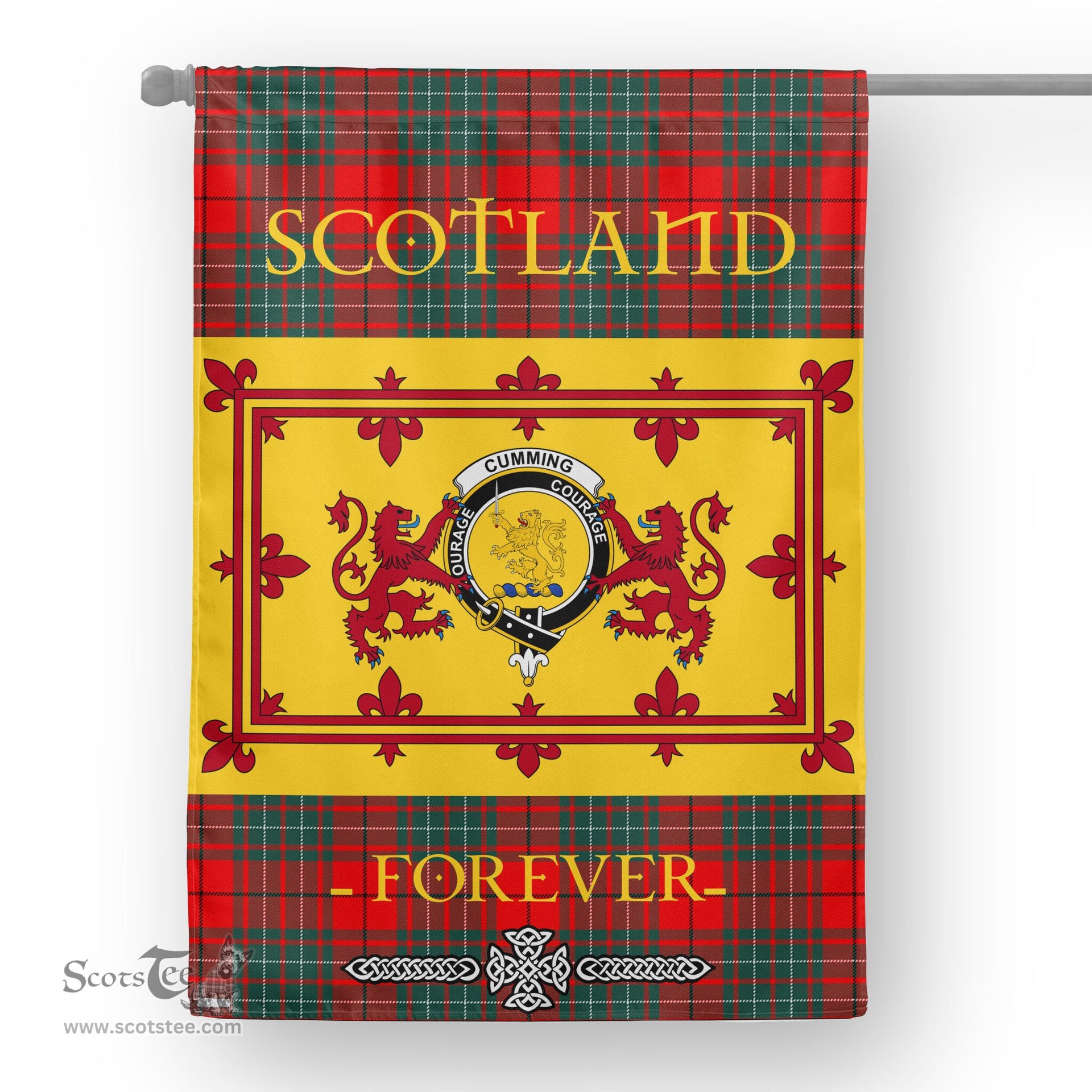 Scotstee Tartan House Flag Cumming Tartan Garden Flag - The Lion Rampant Scotland, Tartan Garden Flag, Tartan House Flag, Tartan Flag, Crest Garden Flag, Garden Flag, Ireland Garden Flag, Family Crest, Custom Flag, Custom Garden Flag, Ireland Custom Flag, Clan Tartan Flags