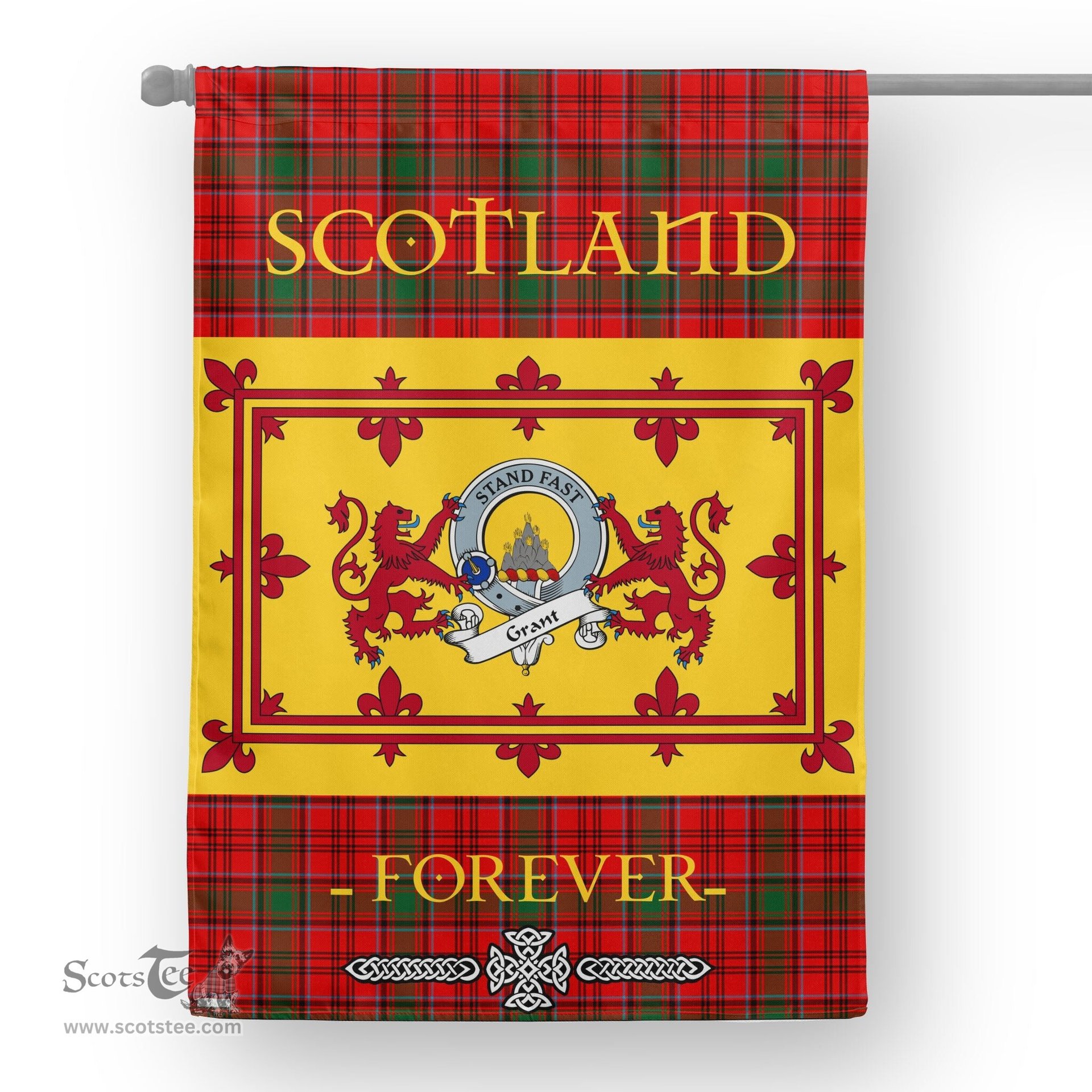 Scotstee Tartan House Flag Grant Clan Badge Tartan Garden Flag - The Lion Rampant Scotland, Tartan Garden Flag, Tartan House Flag, Tartan Flag, Crest Garden Flag, Garden Flag, Ireland Garden Flag, Family Crest, Custom Flag, Custom Garden Flag, Ireland Custom Flag, Clan Tartan Flags