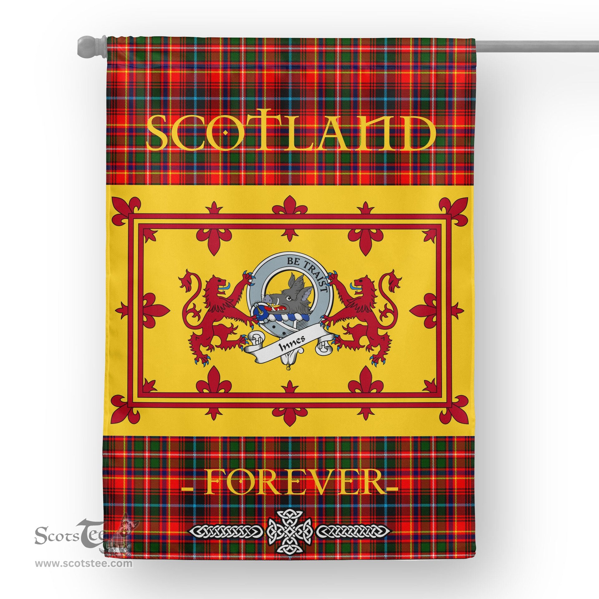 Scotstee Tartan House Flag Innes Clan Badge Tartan Garden Flag - The Lion Rampant Scotland, Tartan Garden Flag, Tartan House Flag, Tartan Flag, Crest Garden Flag, Garden Flag, Ireland Garden Flag, Family Crest, Custom Flag, Custom Garden Flag, Ireland Custom Flag, Clan Tartan Flags