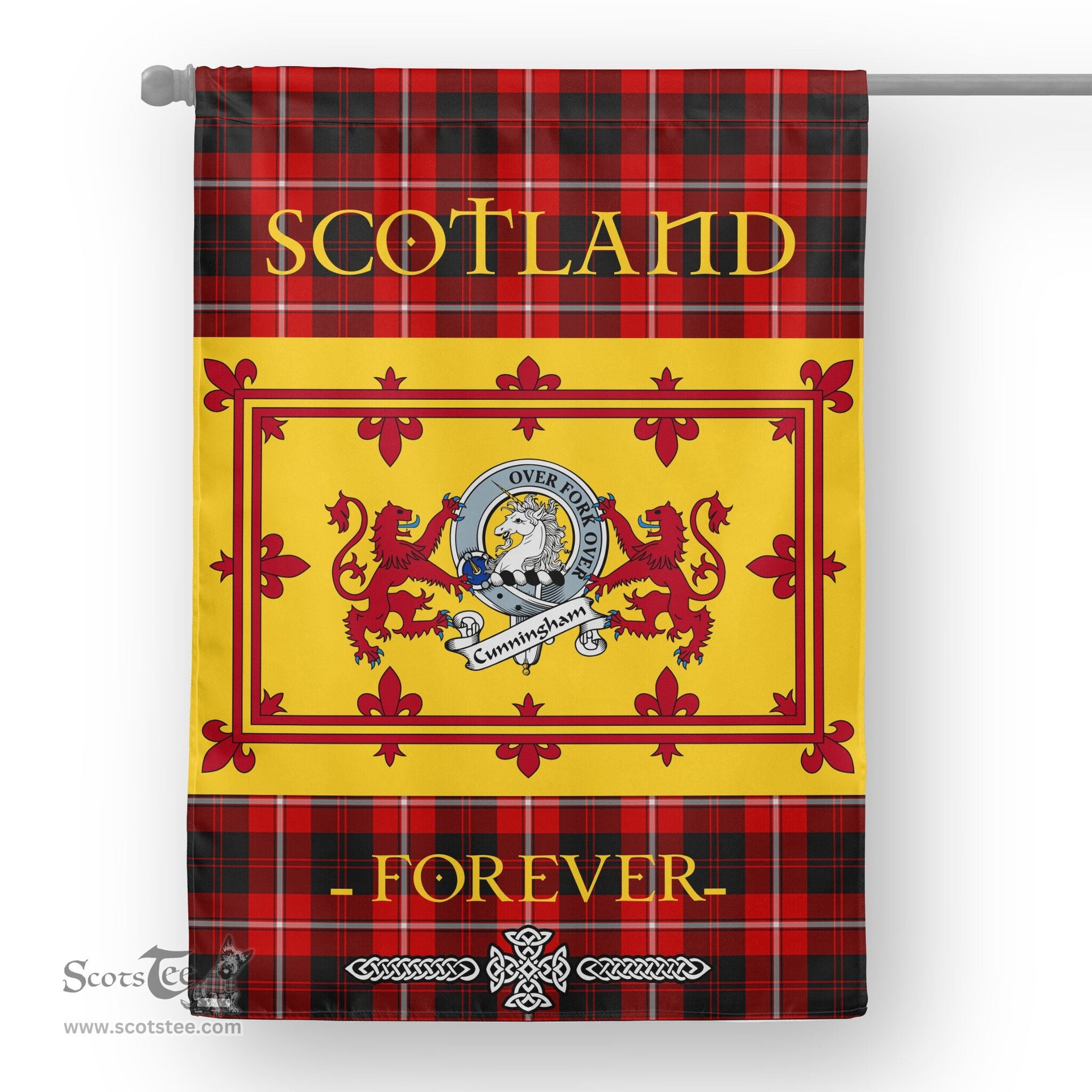 Scotstee Tartan House Flag Cunningham Clan Badge Tartan Garden Flag - The Lion Rampant Scotland, Tartan Garden Flag, Tartan House Flag, Tartan Flag, Crest Garden Flag, Garden Flag, Ireland Garden Flag, Family Crest, Custom Flag, Custom Garden Flag, Ireland Custom Flag, Clan Tartan Flags