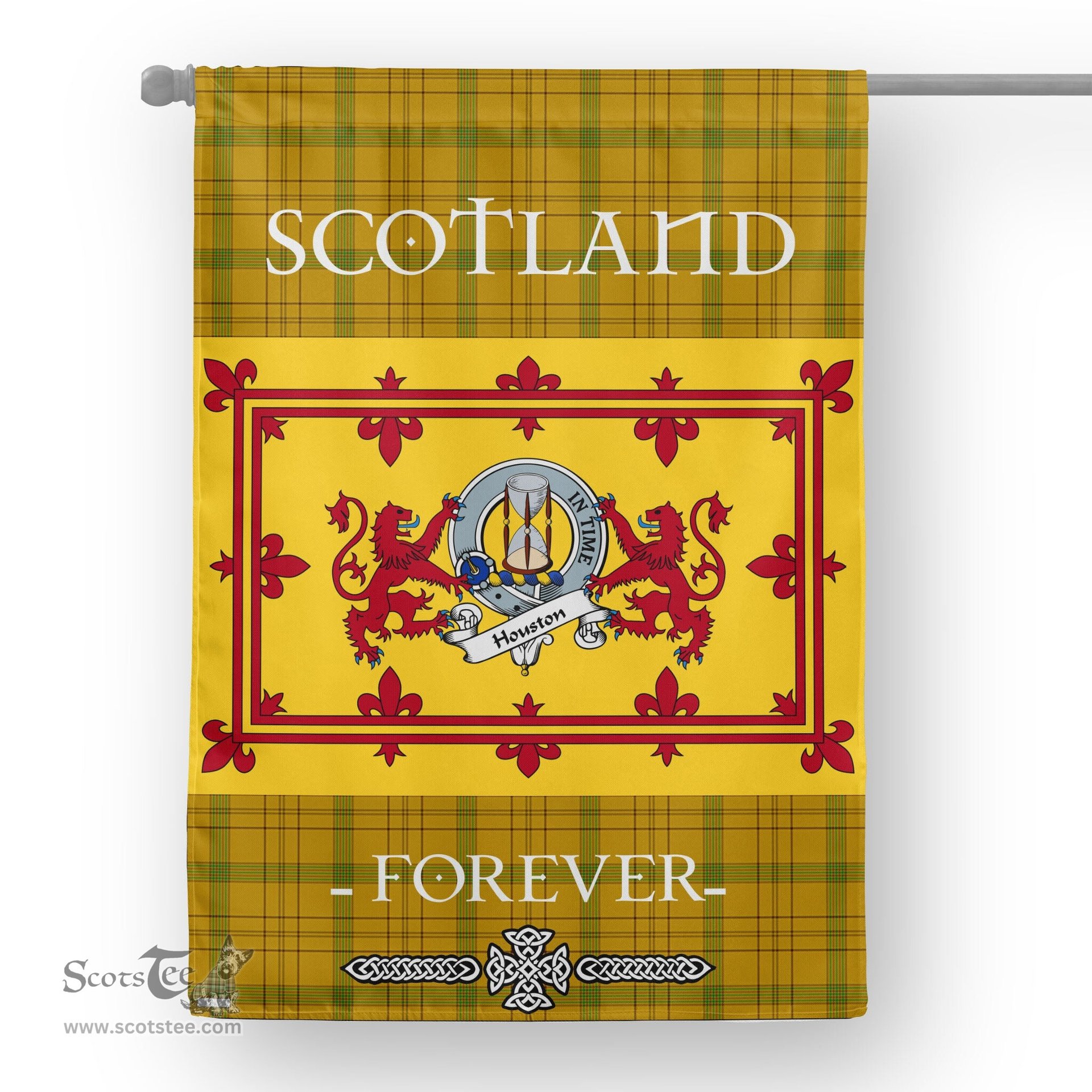 Scotstee Tartan House Flag Houston Clan Badge Tartan Garden Flag - The Lion Rampant Scotland, Tartan Garden Flag, Tartan House Flag, Tartan Flag, Crest Garden Flag, Garden Flag, Ireland Garden Flag, Family Crest, Custom Flag, Custom Garden Flag, Ireland Custom Flag, Clan Tartan Flags