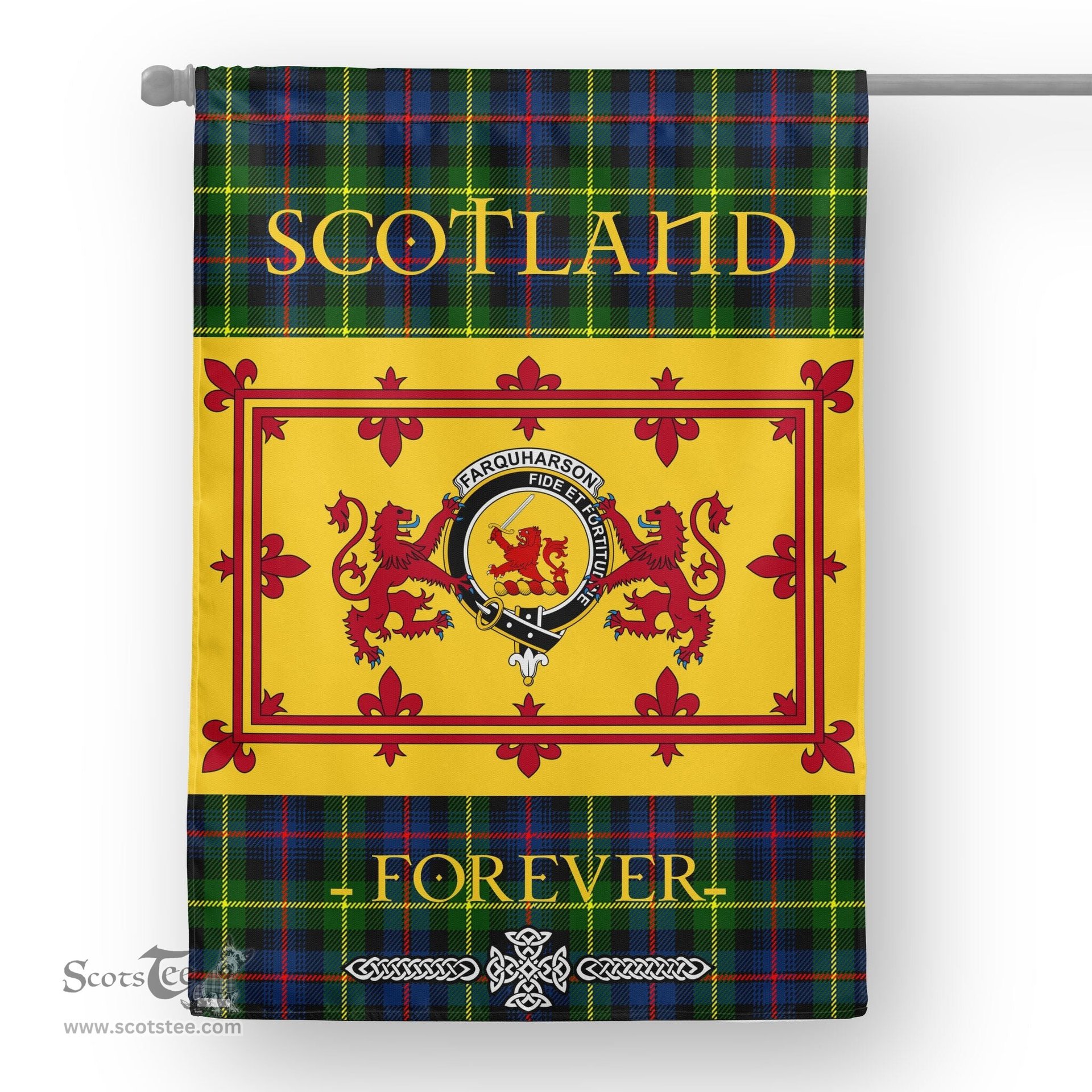 Scotstee Tartan House Flag Farquharson Tartan Garden Flag - The Lion Rampant Scotland, Tartan Garden Flag, Tartan House Flag, Tartan Flag, Crest Garden Flag, Garden Flag, Ireland Garden Flag, Family Crest, Custom Flag, Custom Garden Flag, Ireland Custom Flag, Clan Tartan Flags