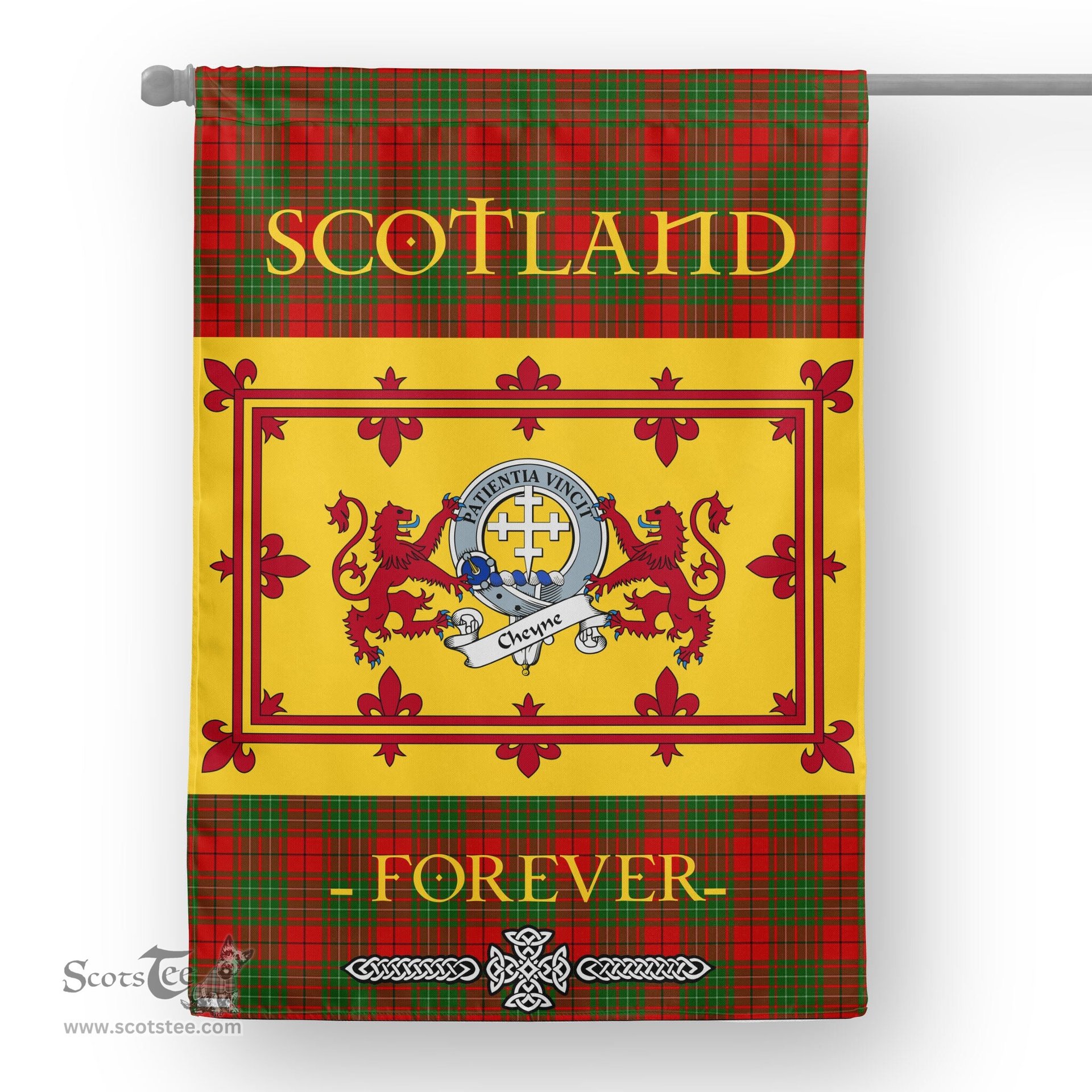 Scotstee Tartan House Flag Cheyne Clan Badge Tartan Garden Flag - The Lion Rampant Scotland, Tartan Garden Flag, Tartan House Flag, Tartan Flag, Crest Garden Flag, Garden Flag, Ireland Garden Flag, Family Crest, Custom Flag, Custom Garden Flag, Ireland Custom Flag, Clan Tartan Flags