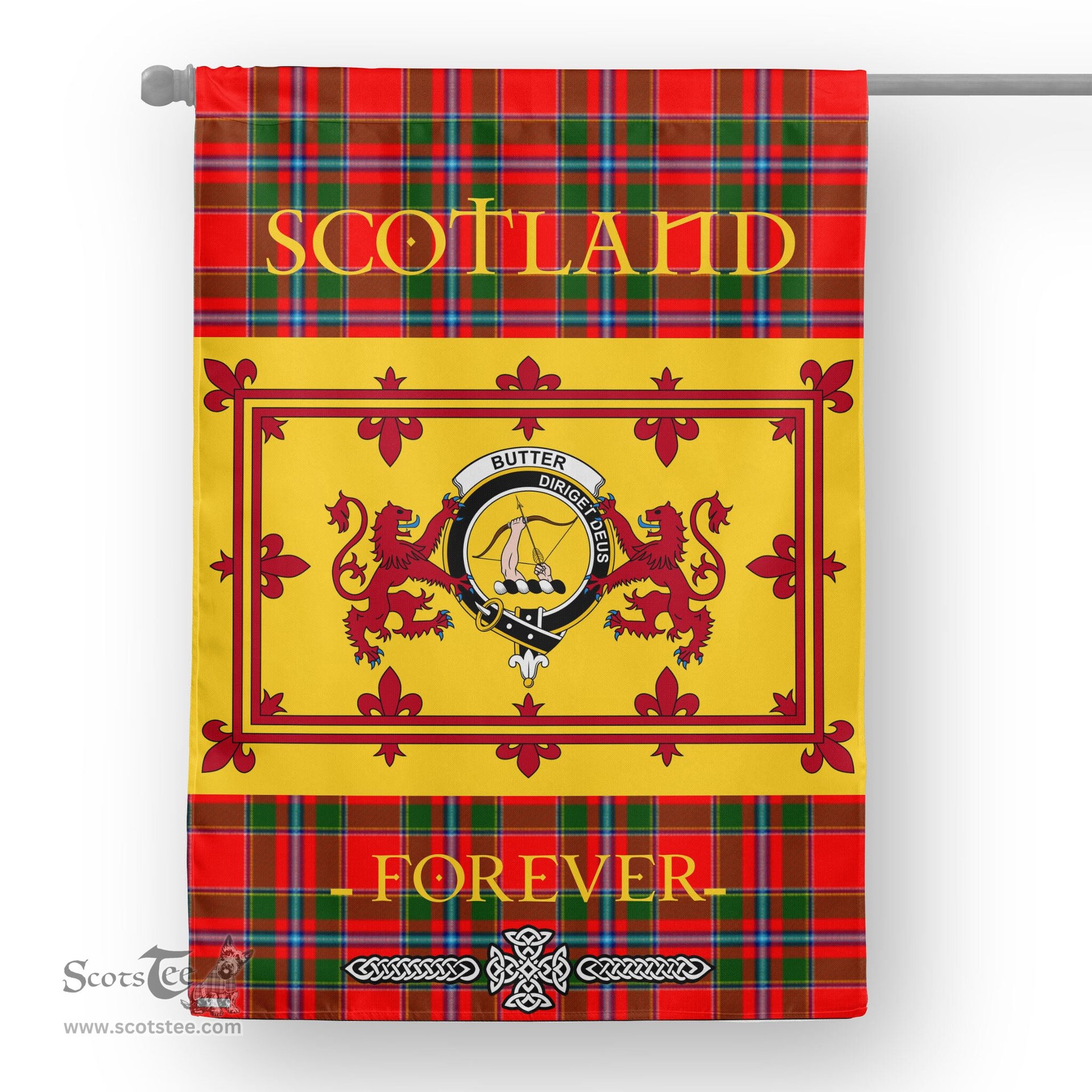 Scotstee Tartan House Flag Butter Tartan Garden Flag - The Lion Rampant Scotland, Tartan Garden Flag, Tartan House Flag, Tartan Flag, Crest Garden Flag, Garden Flag, Ireland Garden Flag, Family Crest, Custom Flag, Custom Garden Flag, Ireland Custom Flag, Clan Tartan Flags