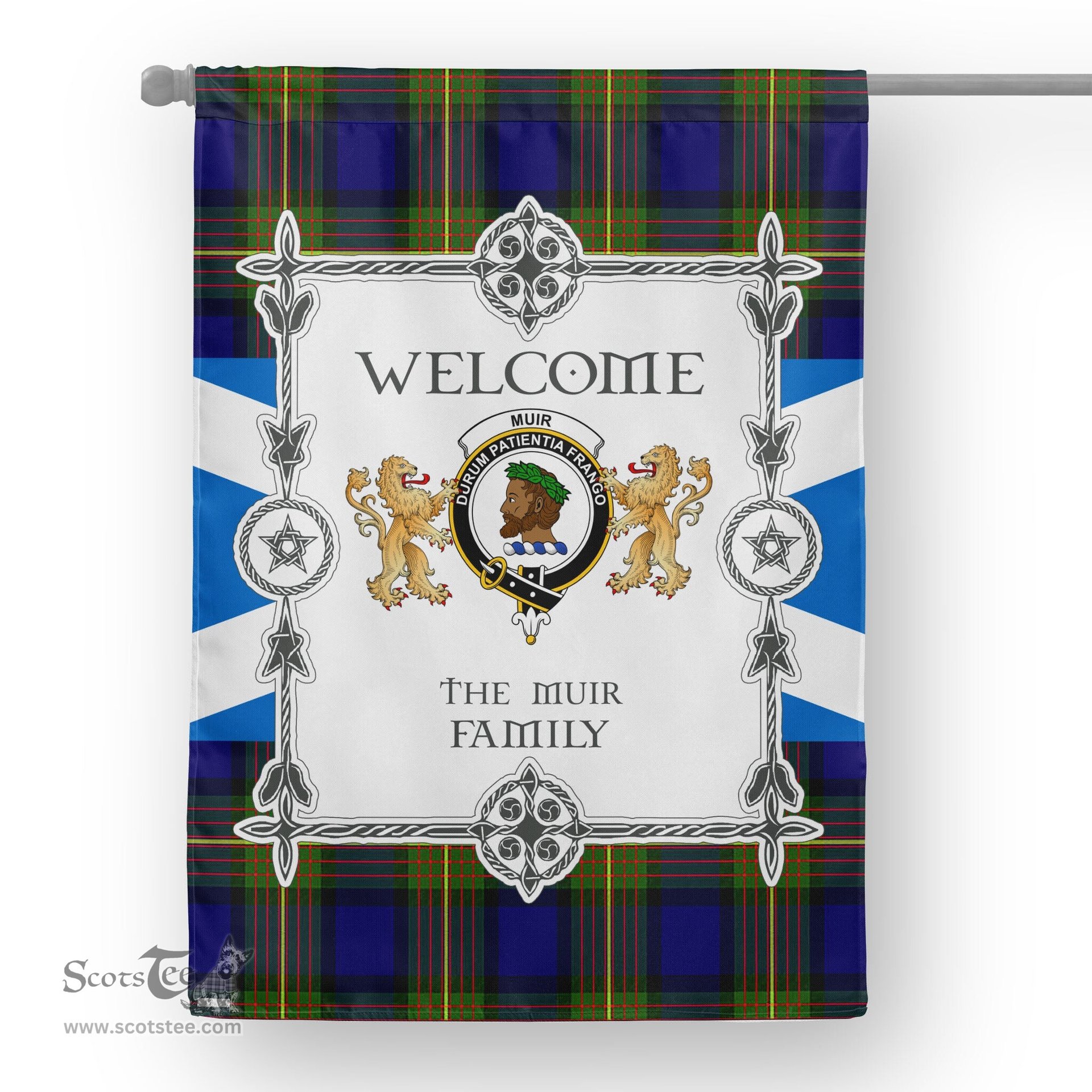 Scotstee Shop Muir Tartan Garden Flag - Tartan Flag Clan Badge Scottish Tartan House Flag, tartan garden flag, Tartan Flag, Crest Garden Flag, Garden Flag, Ireland Garden Flag, Family Crest, Custom Flag, Custom Garden Flag, Ireland Custom Flag, clan tartan flags