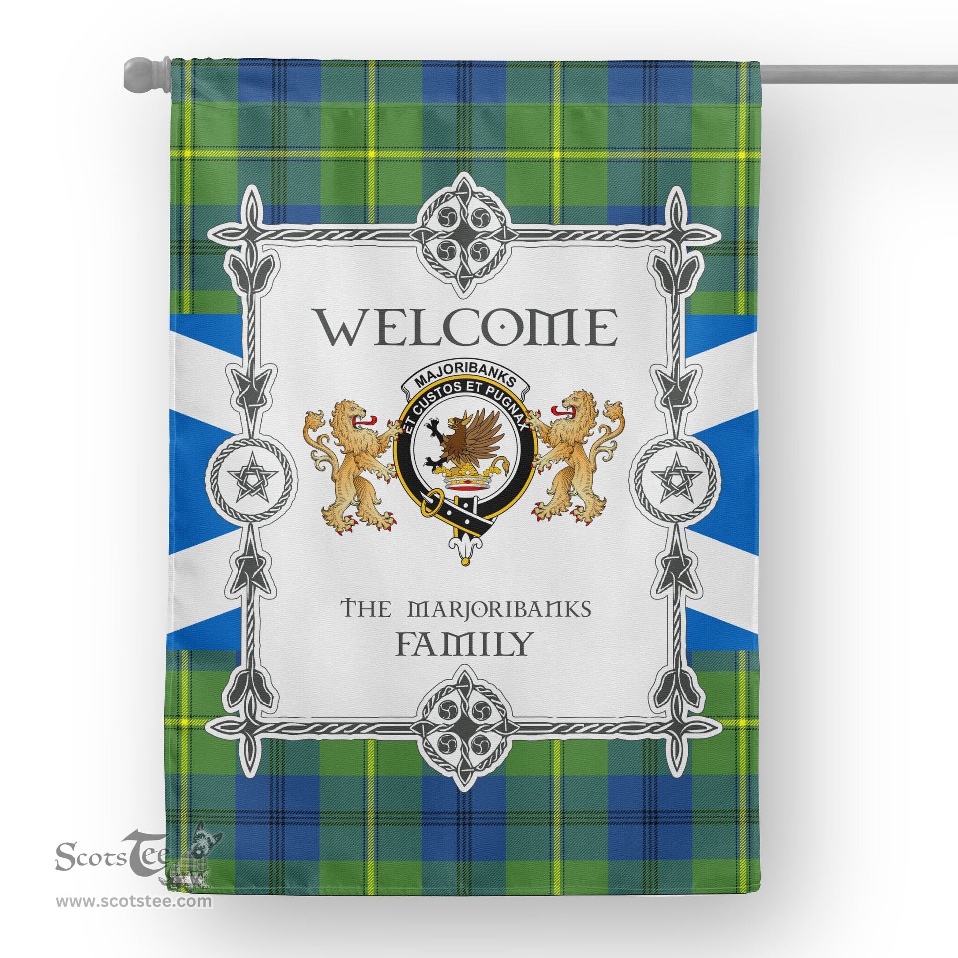 Scotstee Shop Marjoribanks Ancient Tartan Garden Flag - Tartan Flag Clan Badge Scottish Tartan House Flag, tartan garden flag, Tartan Flag, Crest Garden Flag, Garden Flag, Ireland Garden Flag, Family Crest, Custom Flag, Custom Garden Flag, Ireland Custom Flag, clan tartan flags