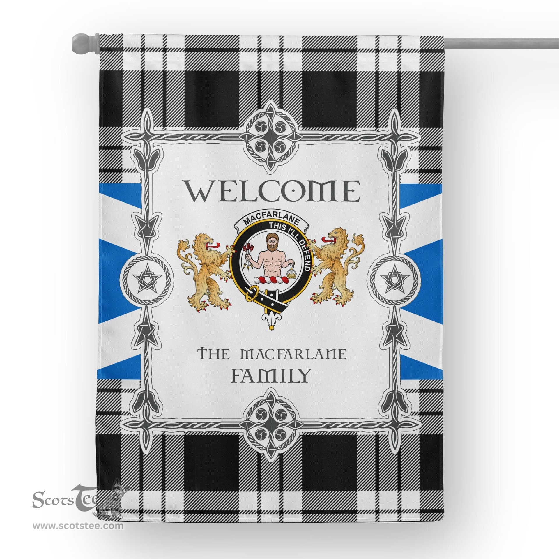 Scotstee Shop MacFarlane Black & White Tartan Garden Flag - Tartan Flag Clan Badge Scottish Tartan House Flag, tartan garden flag, Tartan Flag, Crest Garden Flag, Garden Flag, Ireland Garden Flag, Family Crest, Custom Flag, Custom Garden Flag, Ireland Custom Flag, clan tartan flags